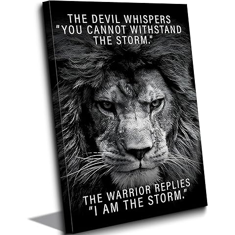 Black and White Lion Inspiring Canvas Wall Art Animal Motivational Picture Man Cave...