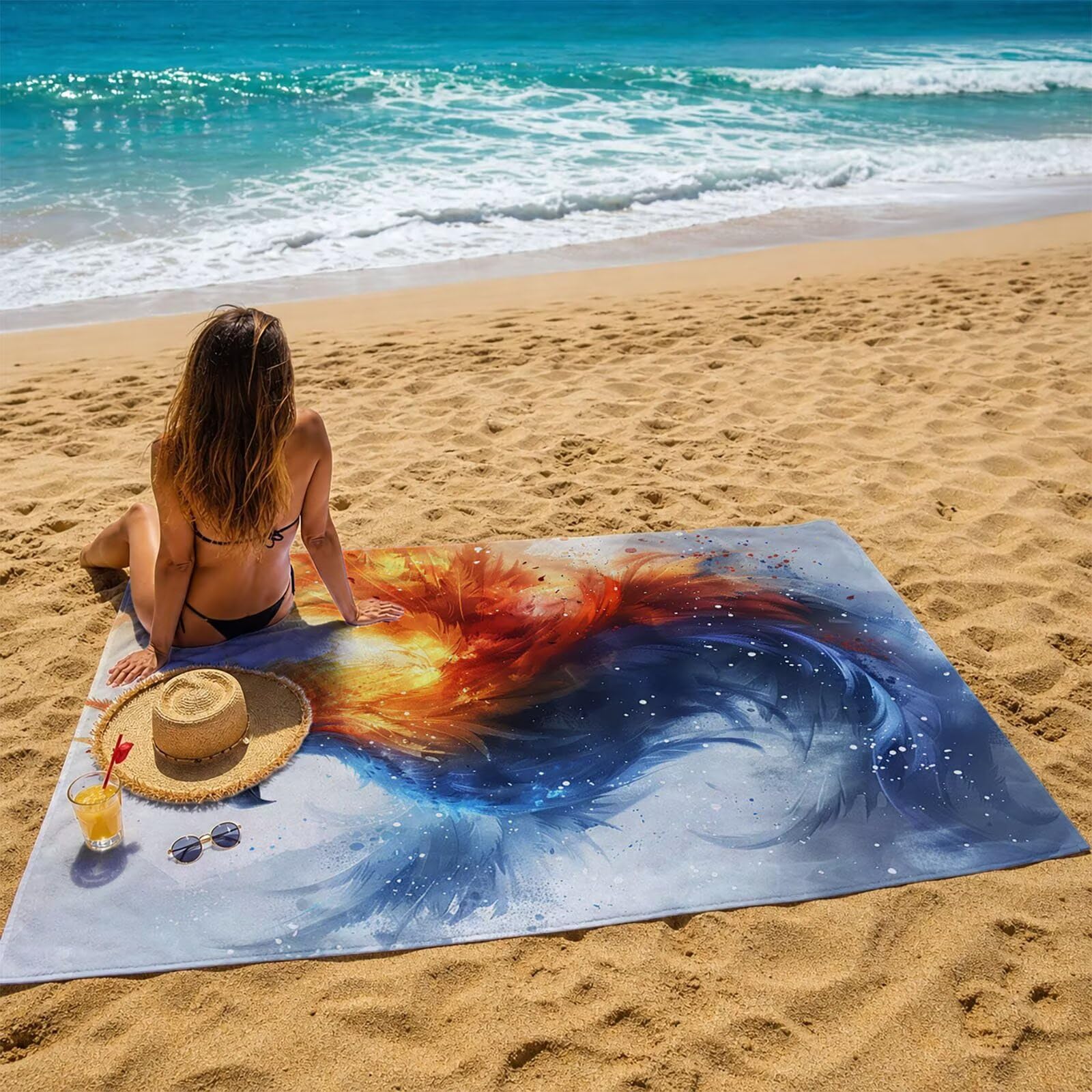 Ręcznik plażowy Feniks 160 x 220, ręcznik plażowy z motywem zwierzęcym oversized lekki komfort, ręcznik plażowy 220 x 160 cm, jako duży ręcznik kąpielowy do sauny na siłownię dla mężczyzn kobiet