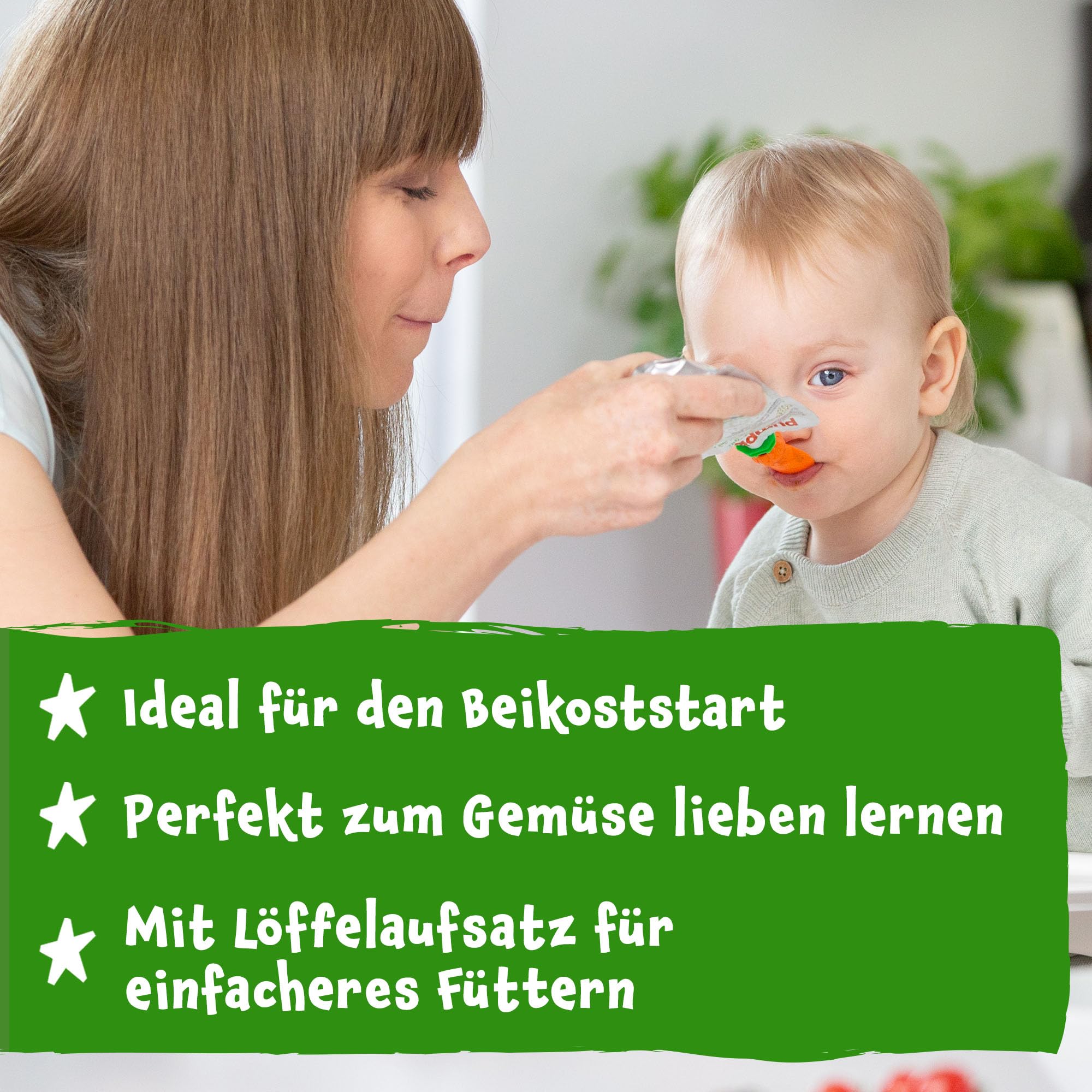 Pumpkin Organics 24er Pack ERSTE LIEBE Bio Gemüse-Quetschies mit 1 Löffelaufsatz - Quetschie ohne Zuckerzusatz¹ - Beikost unterwegs - für Babys ab dem 6. Monat - Kennenlernpaket (24x100g)