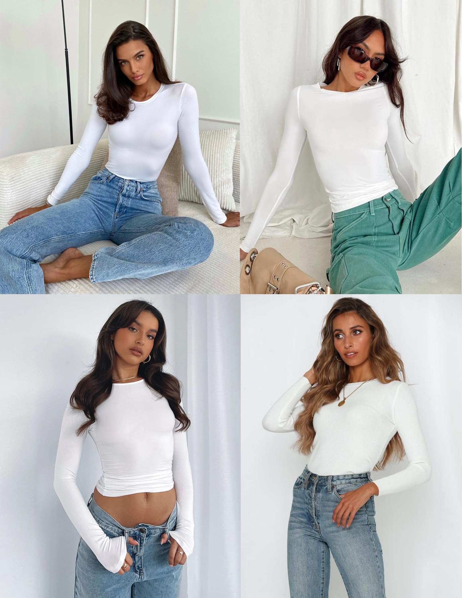 Zeagoo Maglietta Donna Maniche Lunghe Maglia Sexy Slim Fit Y2K Crop Top Elegante T-Shirt Girocollo Basic Solido Tee Casual Camicia Tops XS-XL