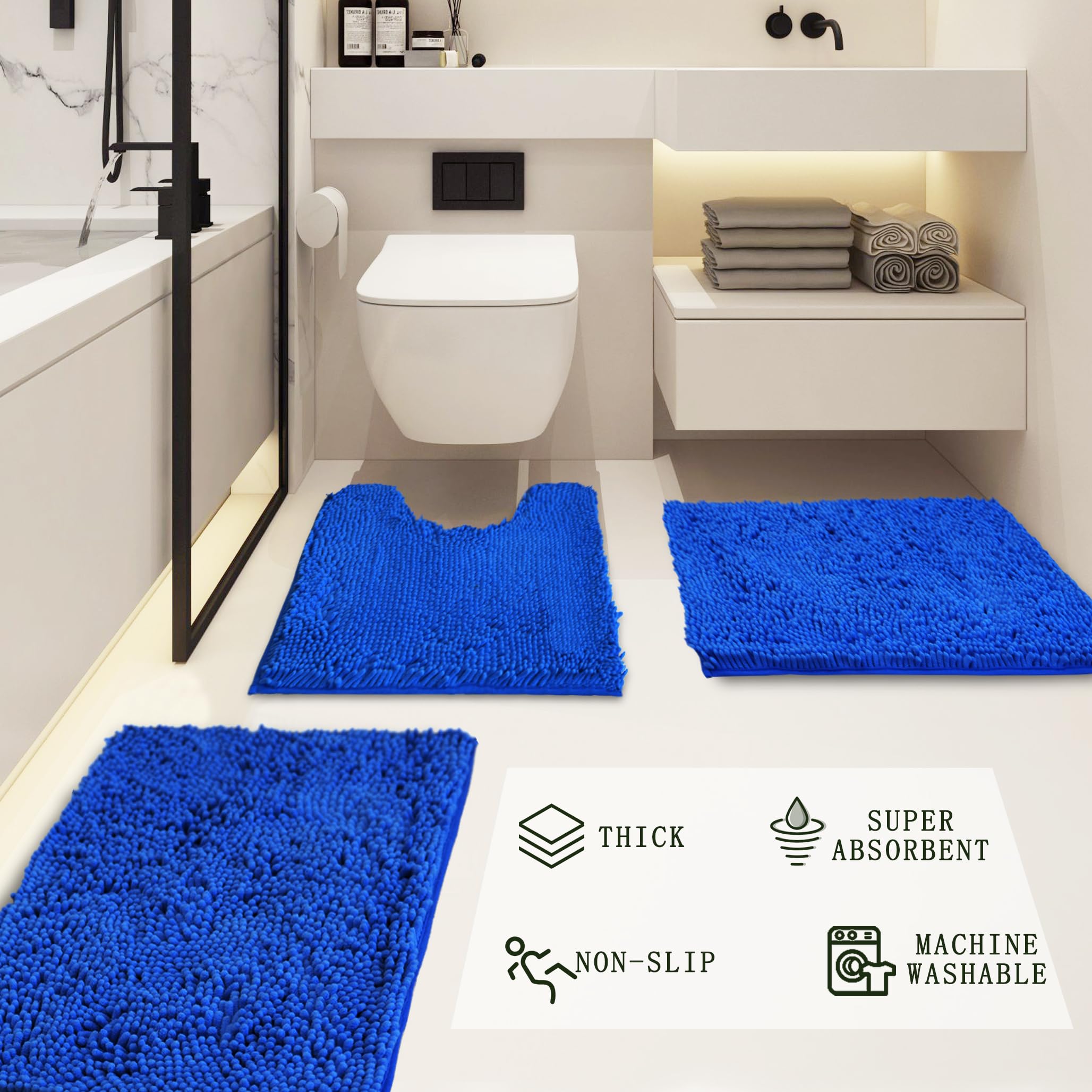Tappeto da bagno in ciniglia, extra spesso e assorbente, antiscivolo, lavabile in lavatrice, asciugabile in asciugatrice, morbido e accogliente, da utilizzare sotto la doccia, vasca da bagno