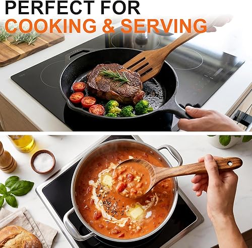 Vista 2 de 5 Pcs Best Wooden Spoons for Cooking Kitchen Utensils Set Acacia Wood Cooking Spatula Turner Non Toxic Utensil Slotted Serving Spoon Flat Spatulas