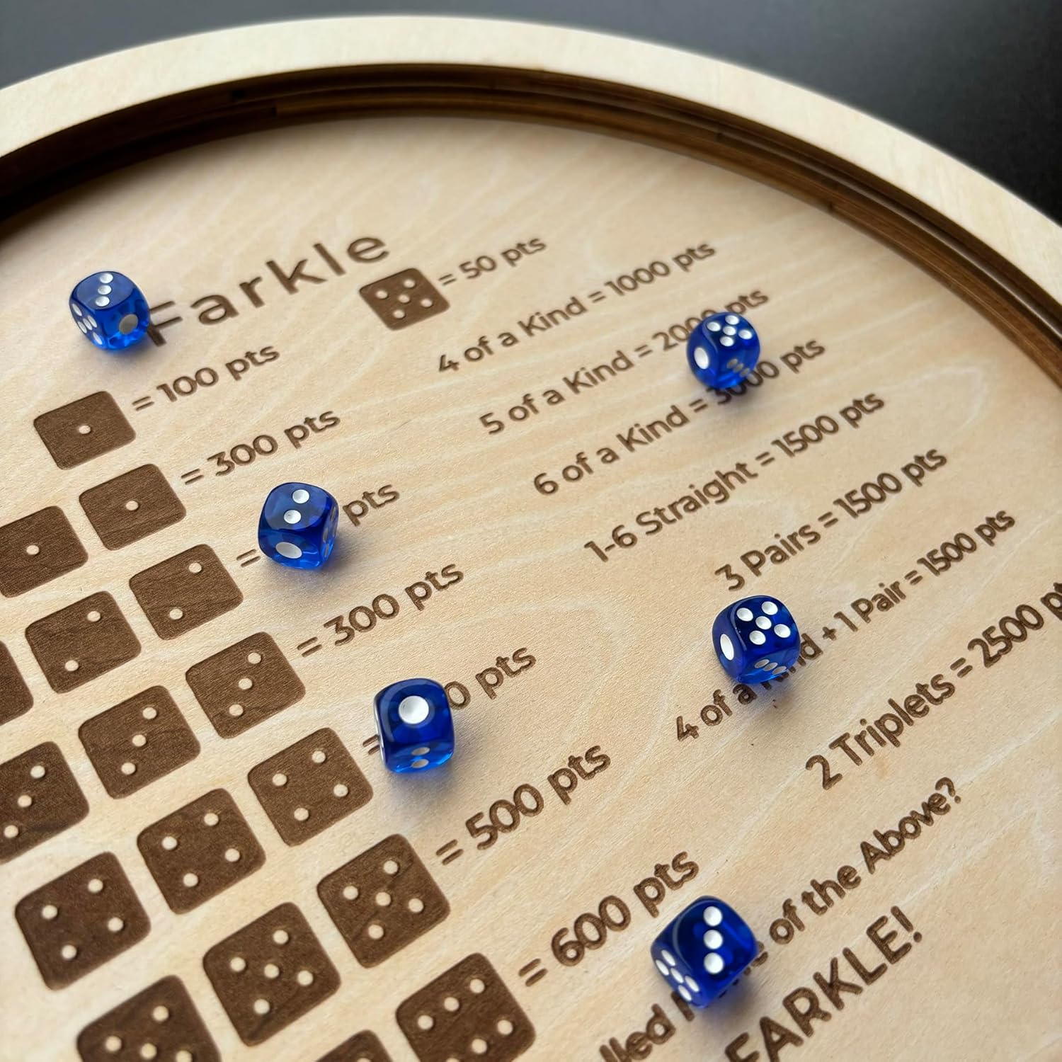 Farkle Dice Tray, Farkle Dice Game with Tray and 2 Sets of 6 Dice, 12" Wooden Dice Tray for The Classic Family Game