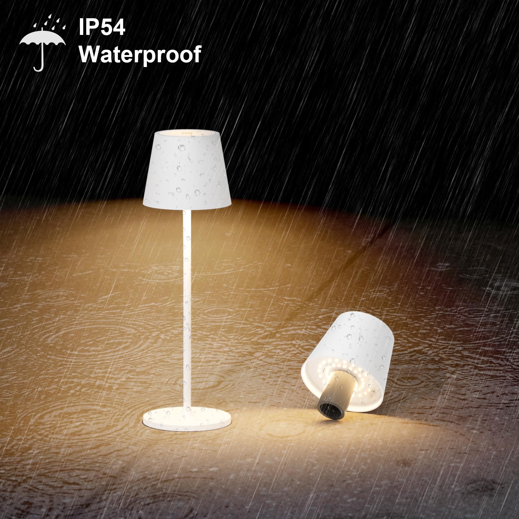 Lampada da tavolo ricaricabile a LED, 2 pezzi, 3000 K, lampada da tavolo dimmerabile, IP54 regolabile in altezza per uso interno ed esterno, bianco