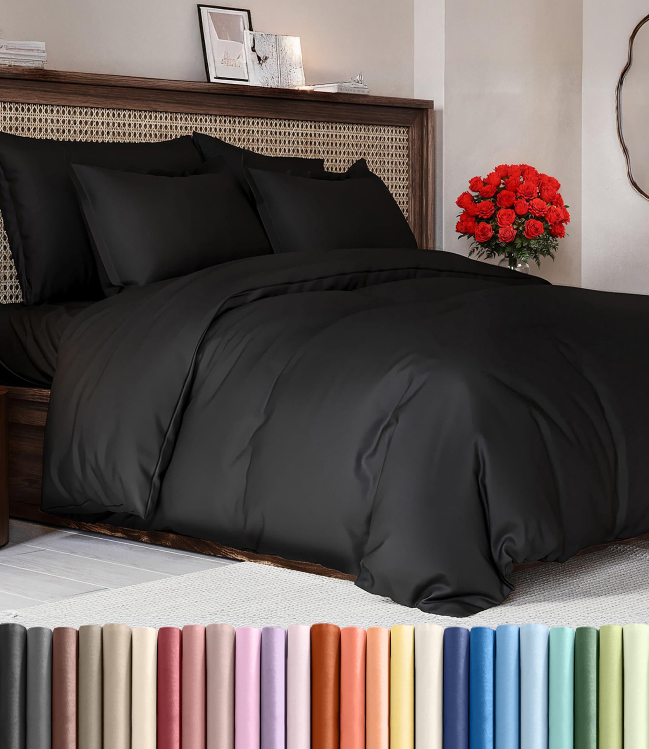 Duvet Cover Full Size - Extra Soft 3 Piece with Zipper Closure - Black