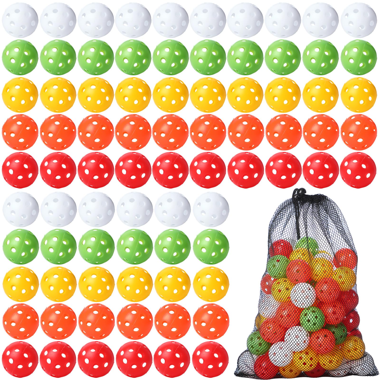 MiniInflat 80 Pack Practice Golf Balls Limited Flight 42 mm Golf Training Airflow Hollow Plastic Ball for Women Men Indoor Outdoor Driving Range Swing