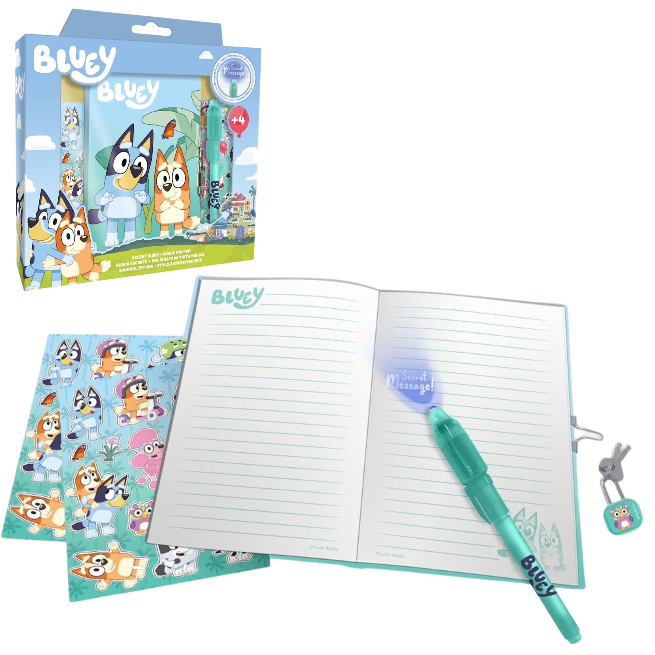 SRV Hub 5Pcs Bluey Stationary Set for Kids| Mini Notepad, Lockable Diary with Keys and Magic Ink Pen | Back to School Supplies Gifts Ages 4+ — image 1
