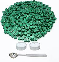 Vista 2 de SWANGSA Kit de 360 cuentas de cera de sellado verde metálico con 2 velas de té y 1 cuchara de fusión de cera para sello de cera (verde metálico)