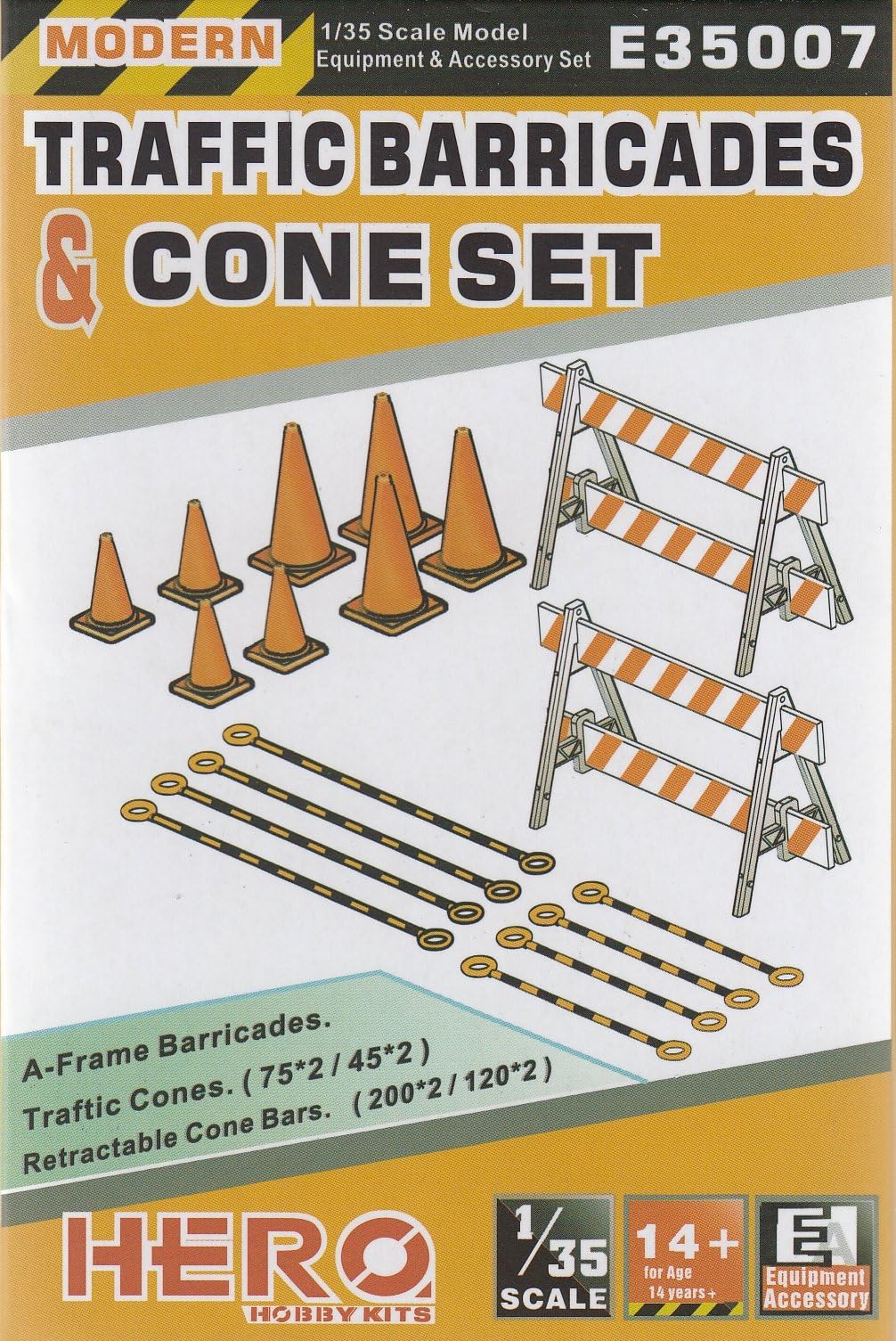 HHKE35007 1:35 Hero Hobby Kits Accessories - Modern Traffic Barricades & Cone Set [MODEL KIT ACCESSORY]
