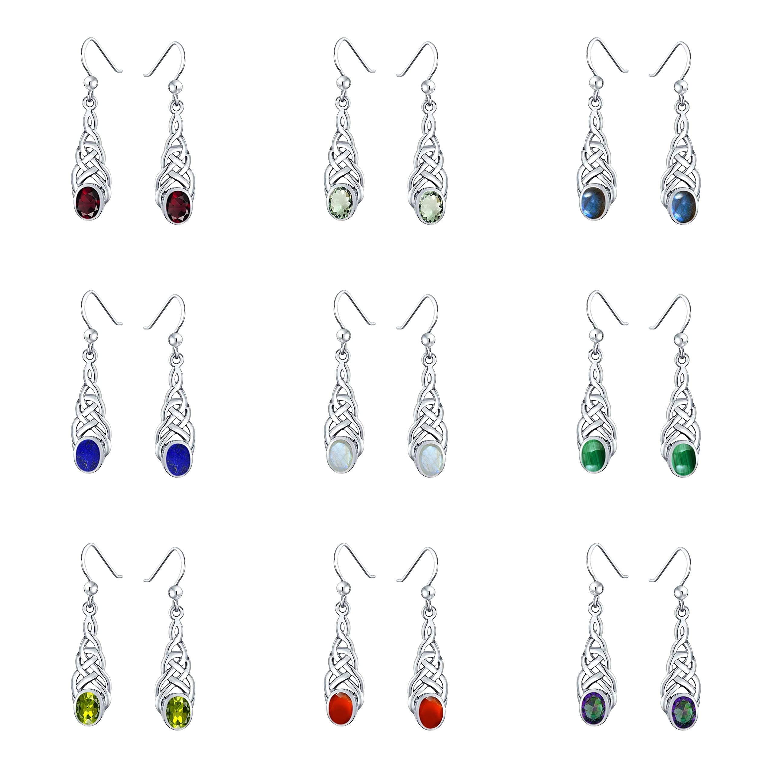 Scegli il tuo pietra preziosa 925 Celtic Knot goccia lineare orecchini design ovale forma gioielli per le donne ragazze Fish Hook Orecchini Birthstone