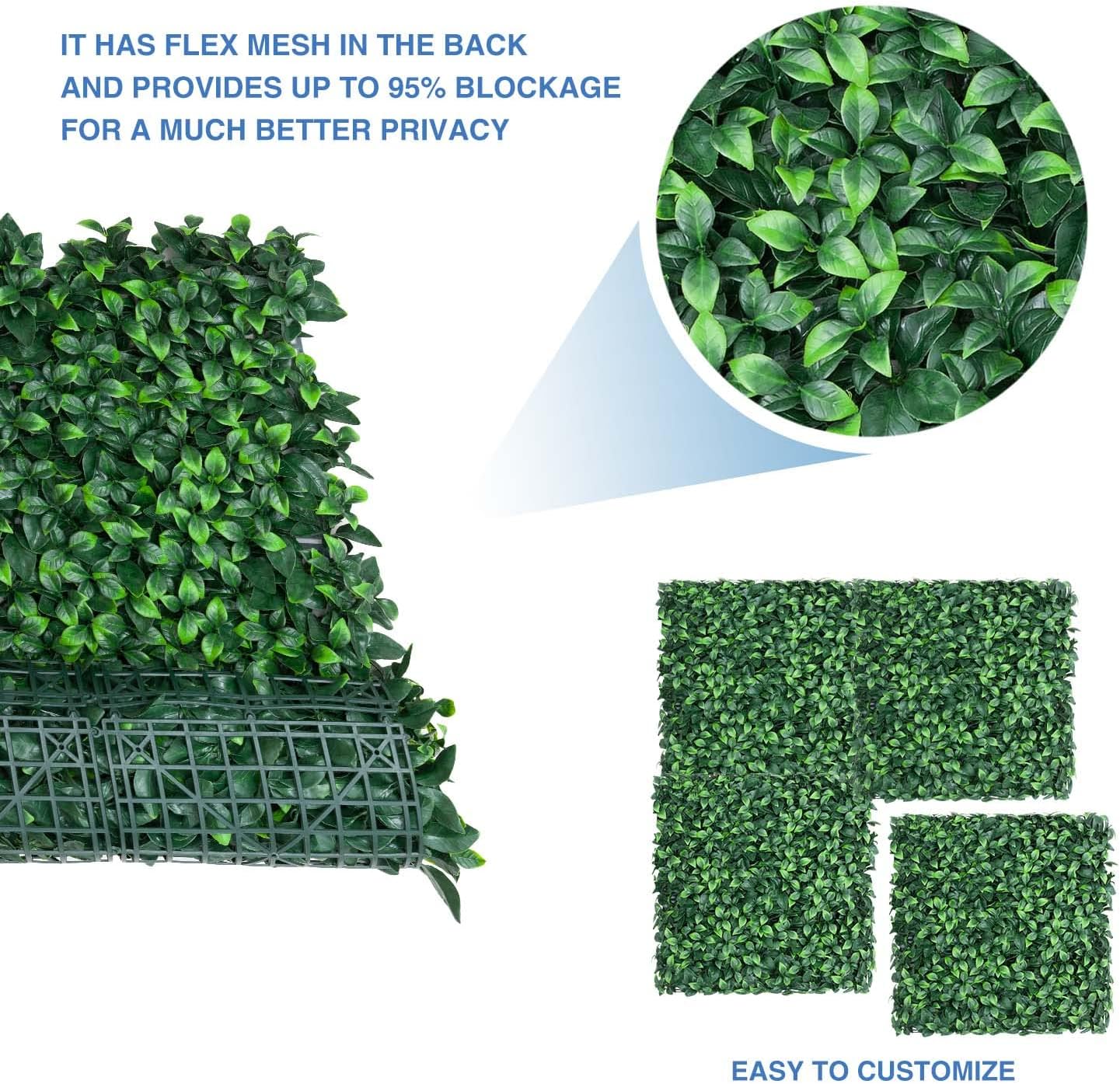 E&K 20" x 20" Artificial Plant Fence Panel Faux Leaves Grass Wall Privacy Screen Panel Decorative for Indoor Outdoor (Gardenia, 5 Pcs)