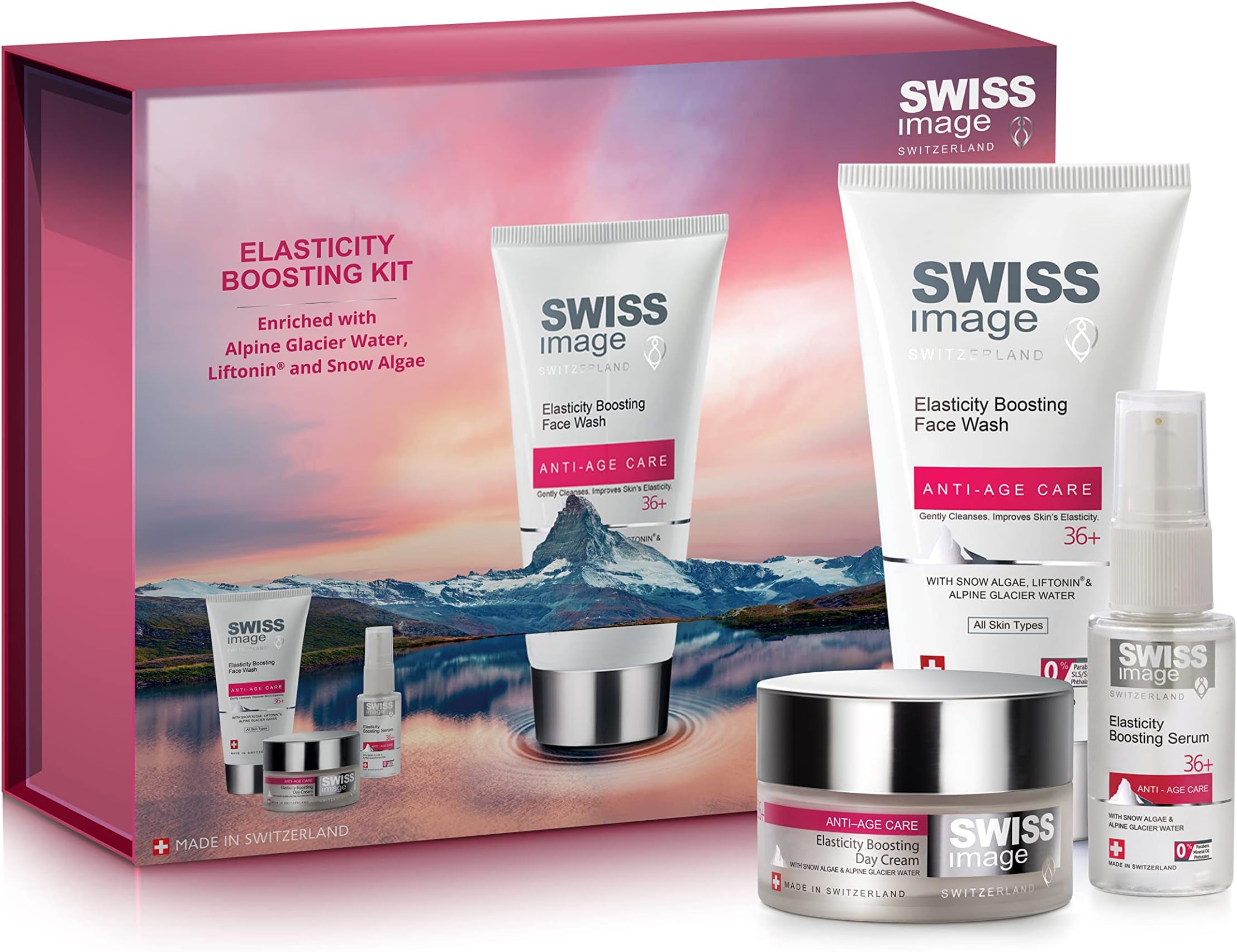 Swiss ImageAnti- Aging Skin Care Gift Set for Collagen Boosting- Elasticity Boosting Face Wash 150ml, Day Cream 50ml & Serum 30ml For Wrinkle Free, All Skin Types