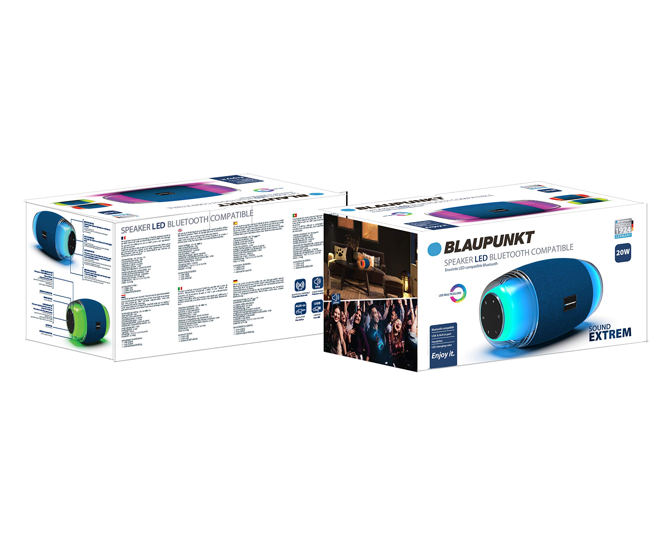 BLAUPUNKT - MP3915-591- Bluetooth Speaker - Enceinte LED - 14W - Transparent-Bleu