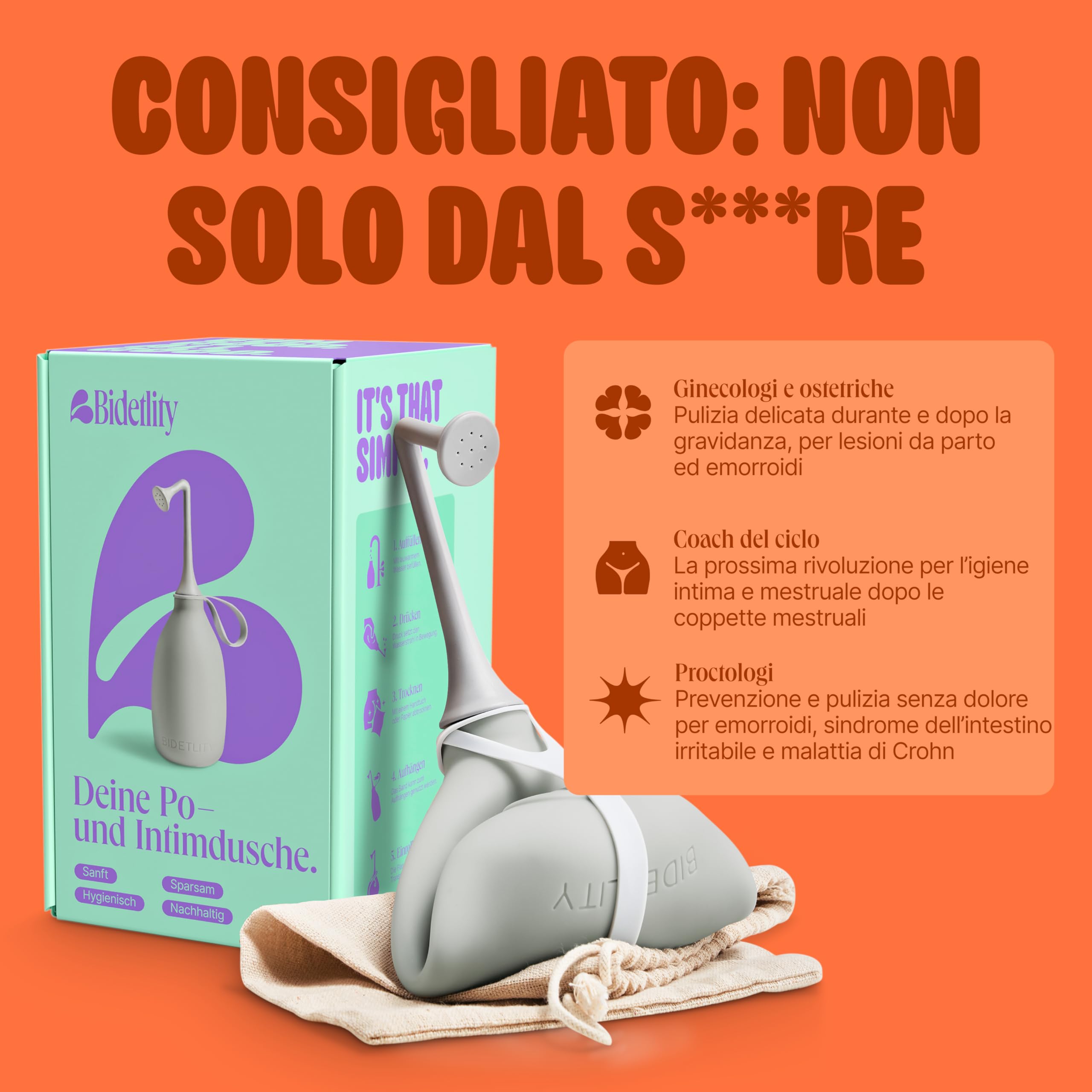 Doccia Intima 3.0 – Bidet da Viaggio Mobile, Doccia Intima Sostenibile, Nuovo Soffione, Risparmia Carta Igienica, Borsa Inclusa, Senza BPA