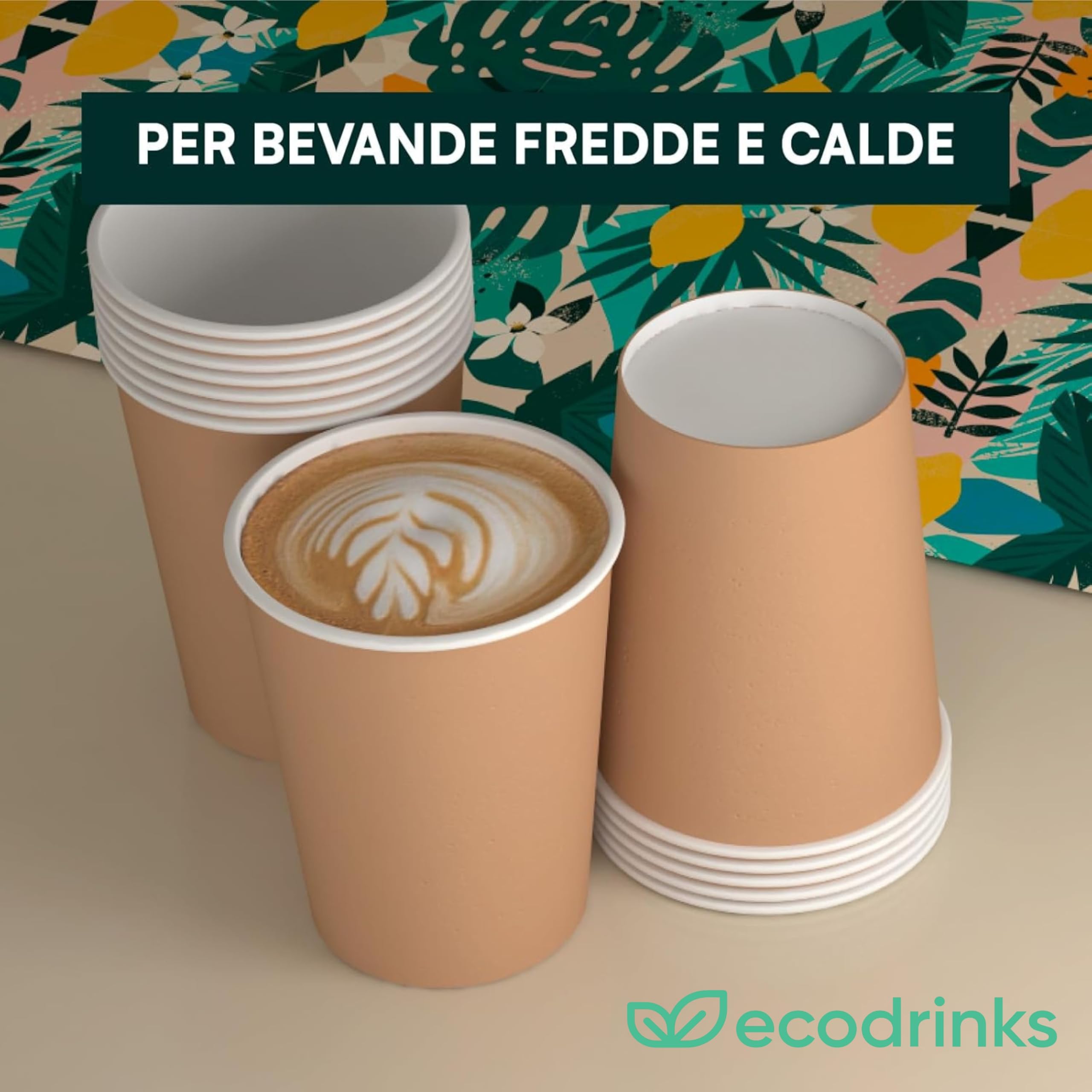 ecodrinks - 500 Bicchieri Caffe Carta Da 90ml - Set Bicchierini Monouso per Bevande Calde/Fredde - Biodegradabili, Eco-friendly e Made in Italy, Avana