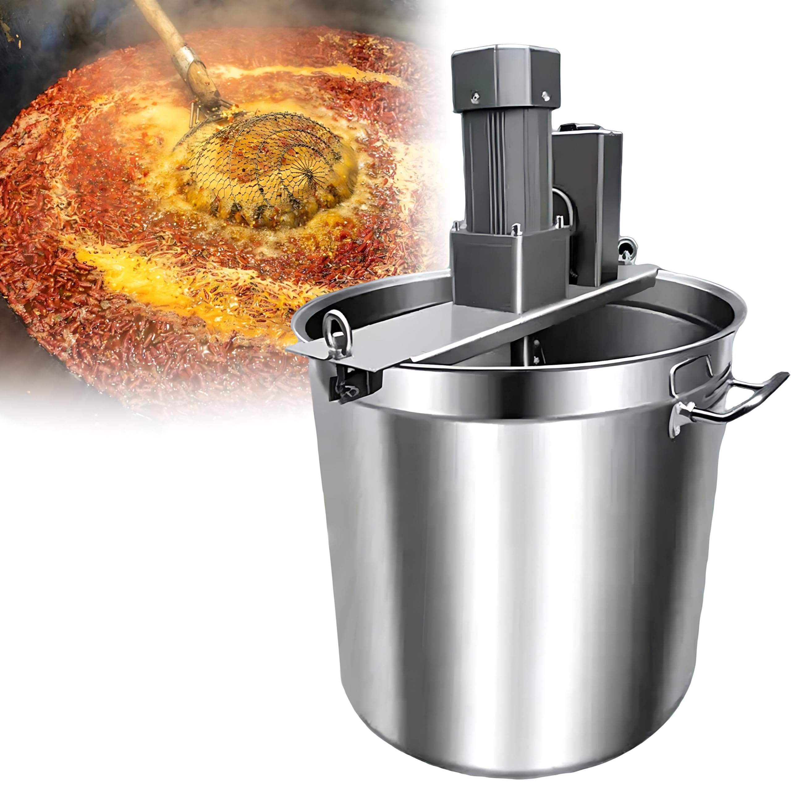 QIUNAOZI Commercial Automatic Stir, Automatic Stirrer for Tomato Sauce, Multiple speed settings, with 4 Blade Stirring Scraper, for Making Jam, Sauce, Hot Pot Seasoning Bottom Soup Stirrer 40L