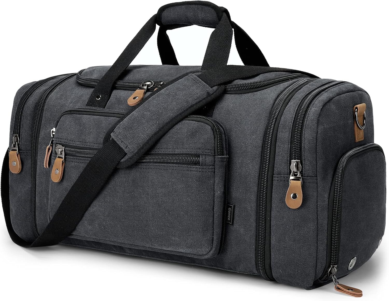 Gonex Canvas Reisetasche 60L Erweiterbar, Weekender Handgepäck | mit Schuhfach, Viele Fächer, Abnehmbarer Schultergurt, Doppelter Reißverschluss, Kurztrips, Herren & Damen, Dunkelgrau