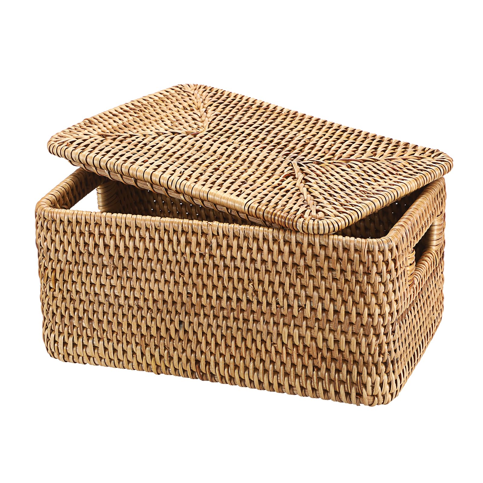 IGNPION Cesto portaoggetti in vimini con coperchio, contenitore decorativo multiuso per mensole, bagno, cucina, soggiorno, ufficio