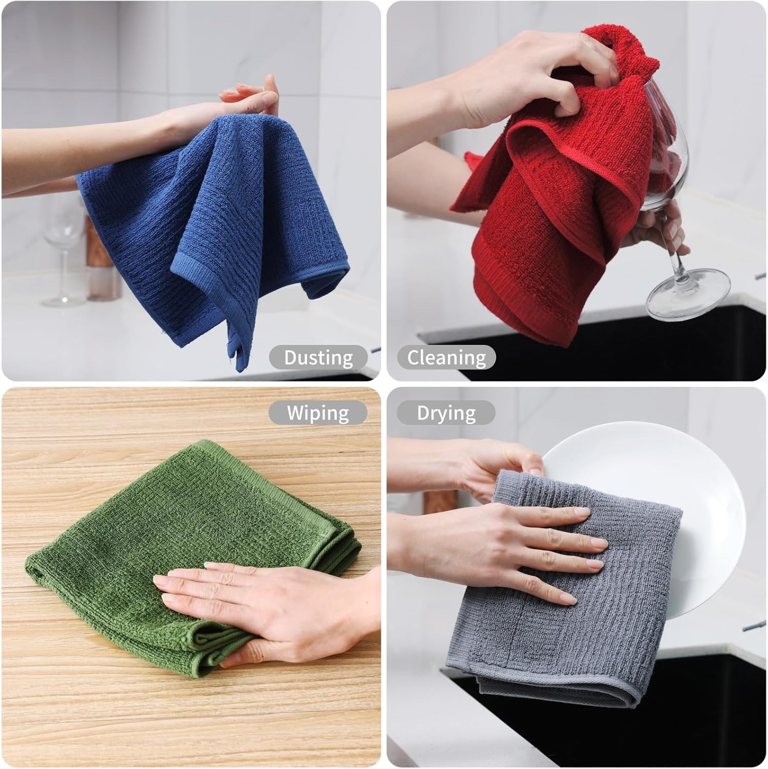 Glynniss Dish Towels for Kitchen, Absorbent Cotton Kitchen Towels for Drying Dishes, Terry Cloth for Cleaning Set of 3 - Image 3