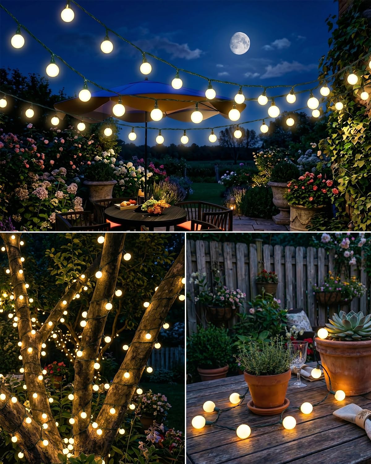 Cadena de luces solares para exteriores, 14 metros, 120 LED, bola blanca, 8 modos de iluminación, resistente al agua IP65, blanco cálido, ideal para jardín, balcón, terraza y árboles