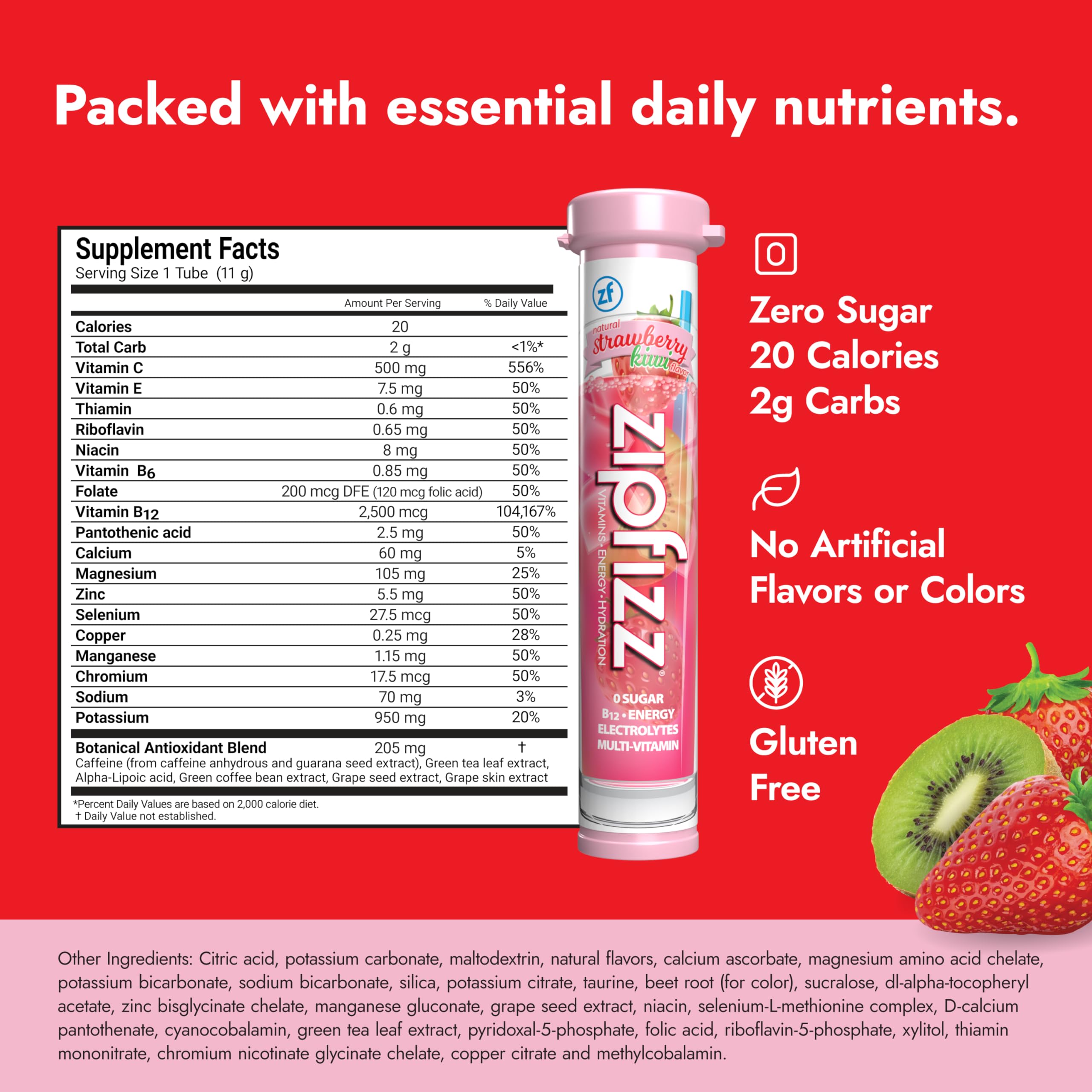 Amazon.com : Zipfizz Daily Energy Drink Powder, Strawberry Kiwi