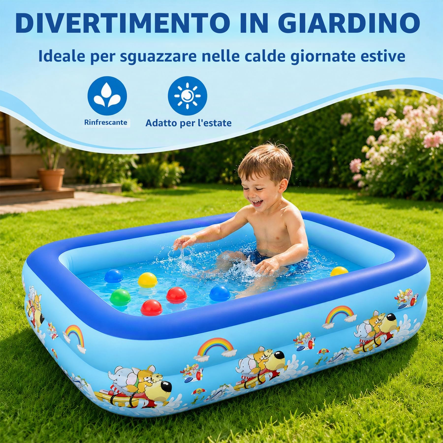 Sunshine smile Piscina gonfiabile per bambini, 120 x 85 cm, rotonda, rossa, 3 strati, per bambini di tutte le età