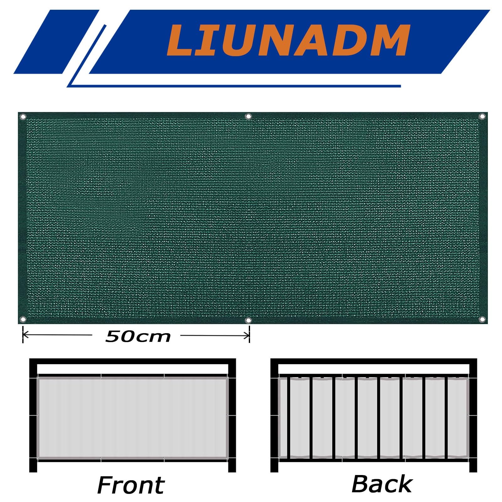 Pantalla para Balcón Jardín 80 x 550 cm Transpirable Protección Solar Balcón Pantalla Malla Sombreo con Ataduras de Cables Balcon Jardín, Verde Oscuro