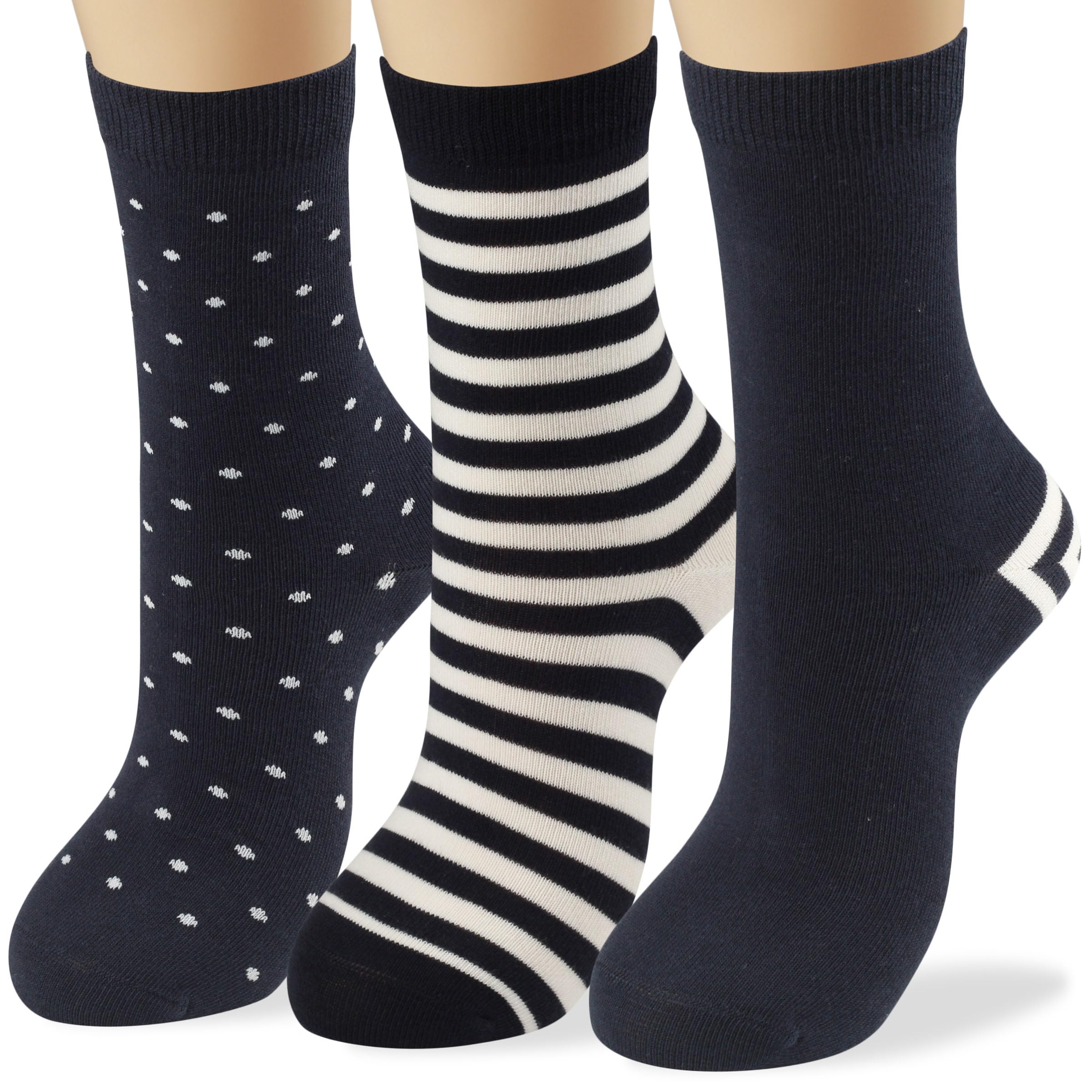 COTTON DAYWomen's Soft Combed Cotton Dress Socks Seamless Toe Black White Gray Navy Blue Brown Beige