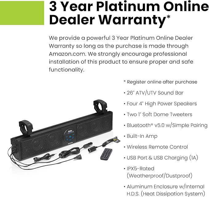 Parlante Sound Bar BOSS Audio BRT26A para ATV/UTV, 26", Bluetooth, IPX5 miniatura 2
