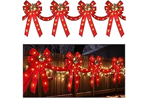 A Kaleidoscope of Christmas: 13ft Lighted Fence Decor with Berries, Bells, and Pine