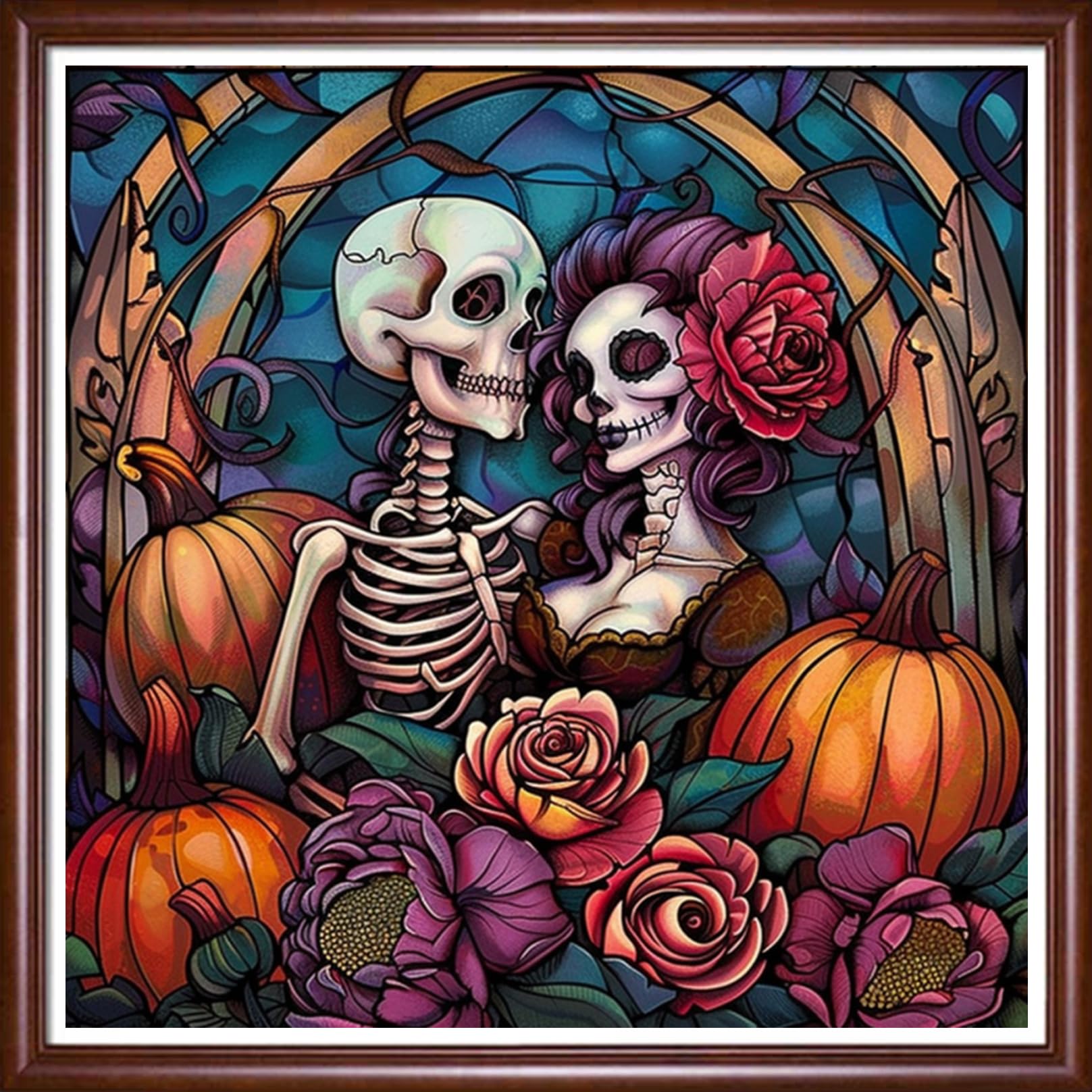 DMCVIVR Stamped Cross Stitch Kits for Beginners Adults Needlepoint Kits for Beginners Embroidery Kits for Adults Crossstitch Kit for Beginners 11CT-Skeleton Couple 18×18 inch