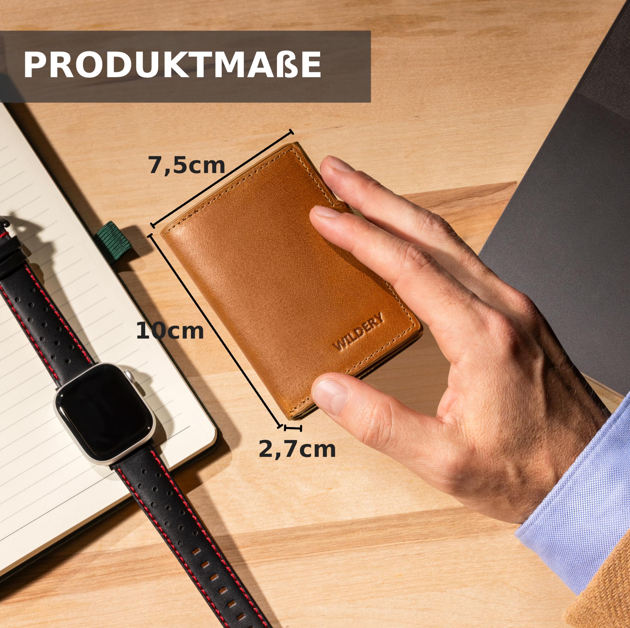 Premium Leder Geldbörse Herren – Slim Wallet aus Echtleder, Smart Wallet, Kartenetui & Kartenhalter, Geldbeutel RFID Schutz, Portemonnaie Männer, Portmonee Herren (Ohne Münzfach, Schwarz)