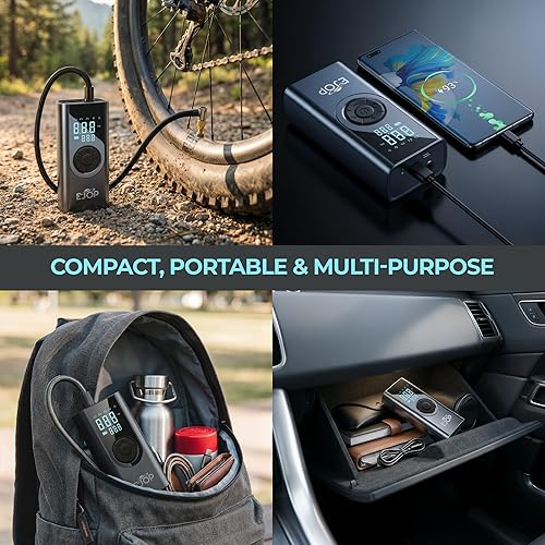 Miniatura 9 de EJOP Inflador de neumáticos de 150 PSI, compresor de aire portátil, bomba de aire para neumáticos de automóvil con medidor de presión digital, bomba