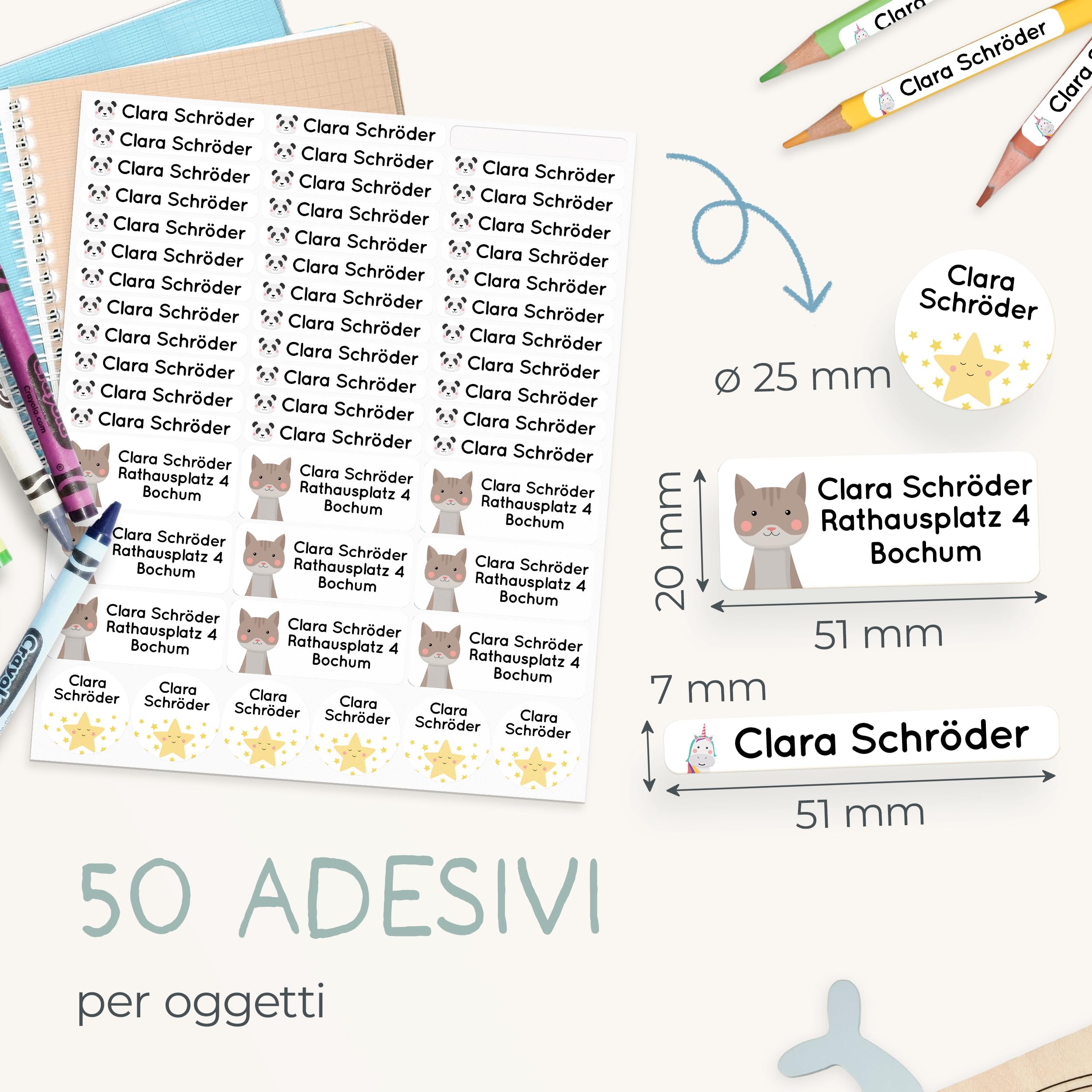 Etichette Adesive Personalizzate Per Bambini - Set Da 100 Pezzi, Impermeabili, Per Materiale Scolastico - Foto 8