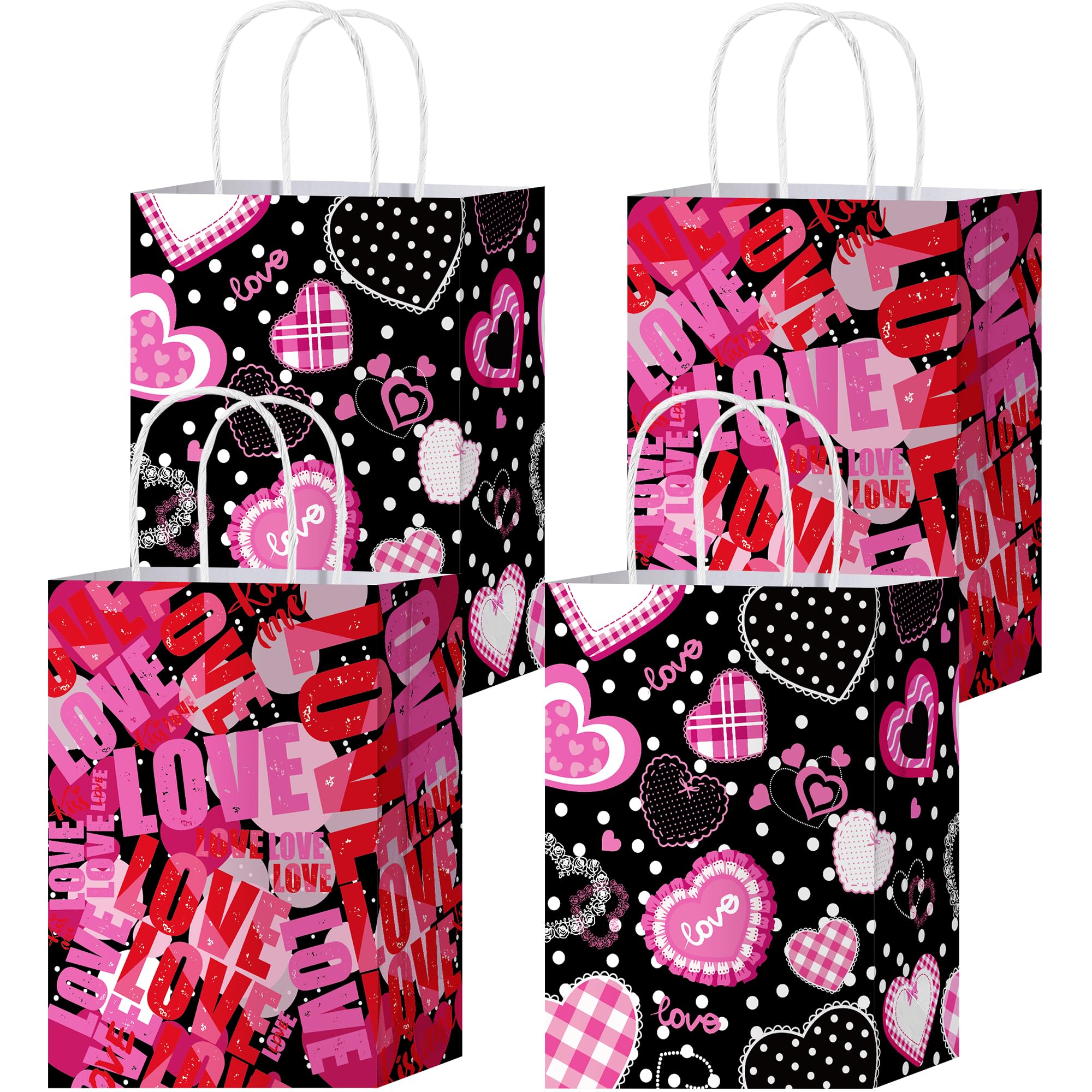W WINTMING 12PCS Mother Day Gift Bag with Handles Love Pink Red Mother's Day Bags Valentines Goodie Bags for Anniversary Mother’s Day Gift Wrapping Bag