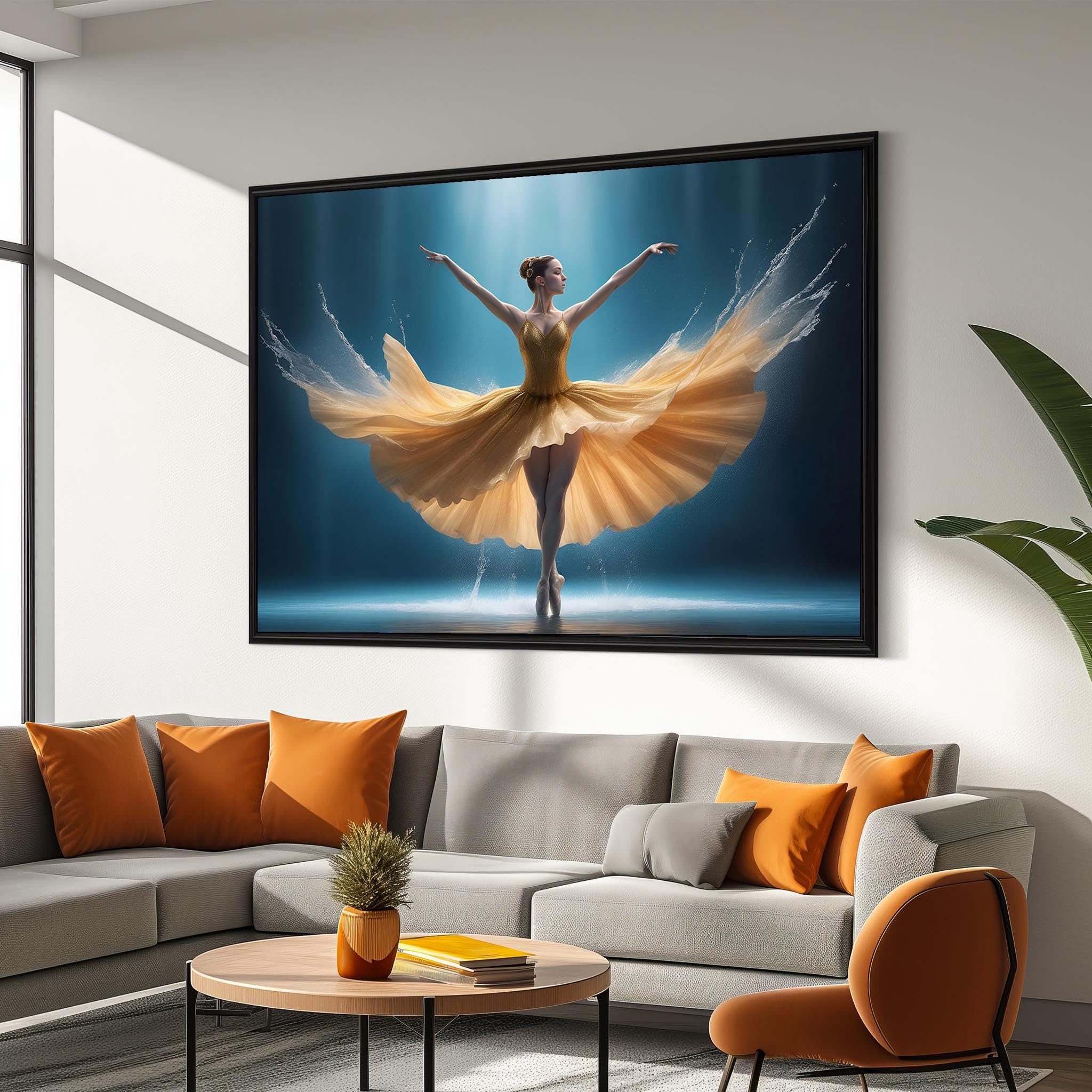 LMYCHENG Złote plakaty taneczne i druki: elegancka tancerka z żółtą sukienką płótno ścienne dekoracja sypialni (30 x 40 cm / wewnętrzna rama)