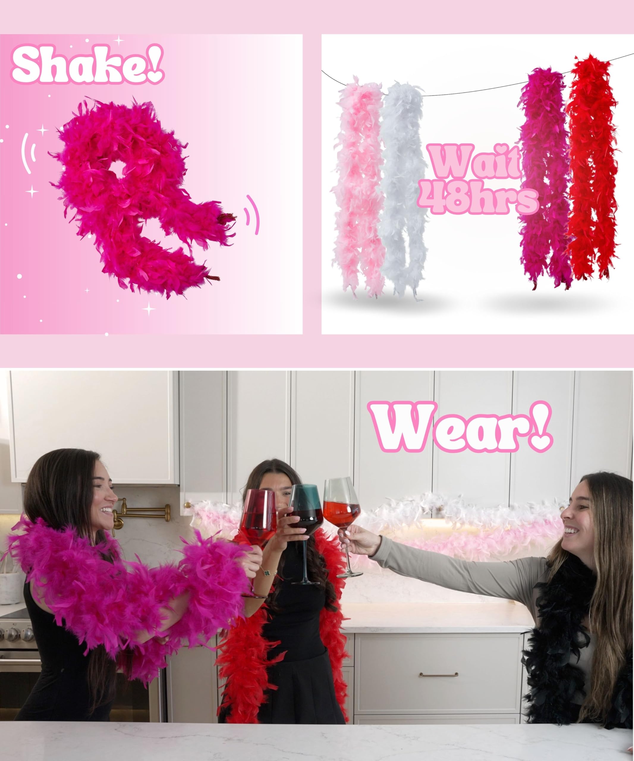 Runesol Premium Light Pink Feather Boa, 50 grams, 1.8m Pink Feather Boa, Christmas Costumes for Women Fancy Dress Accessories - Image 3