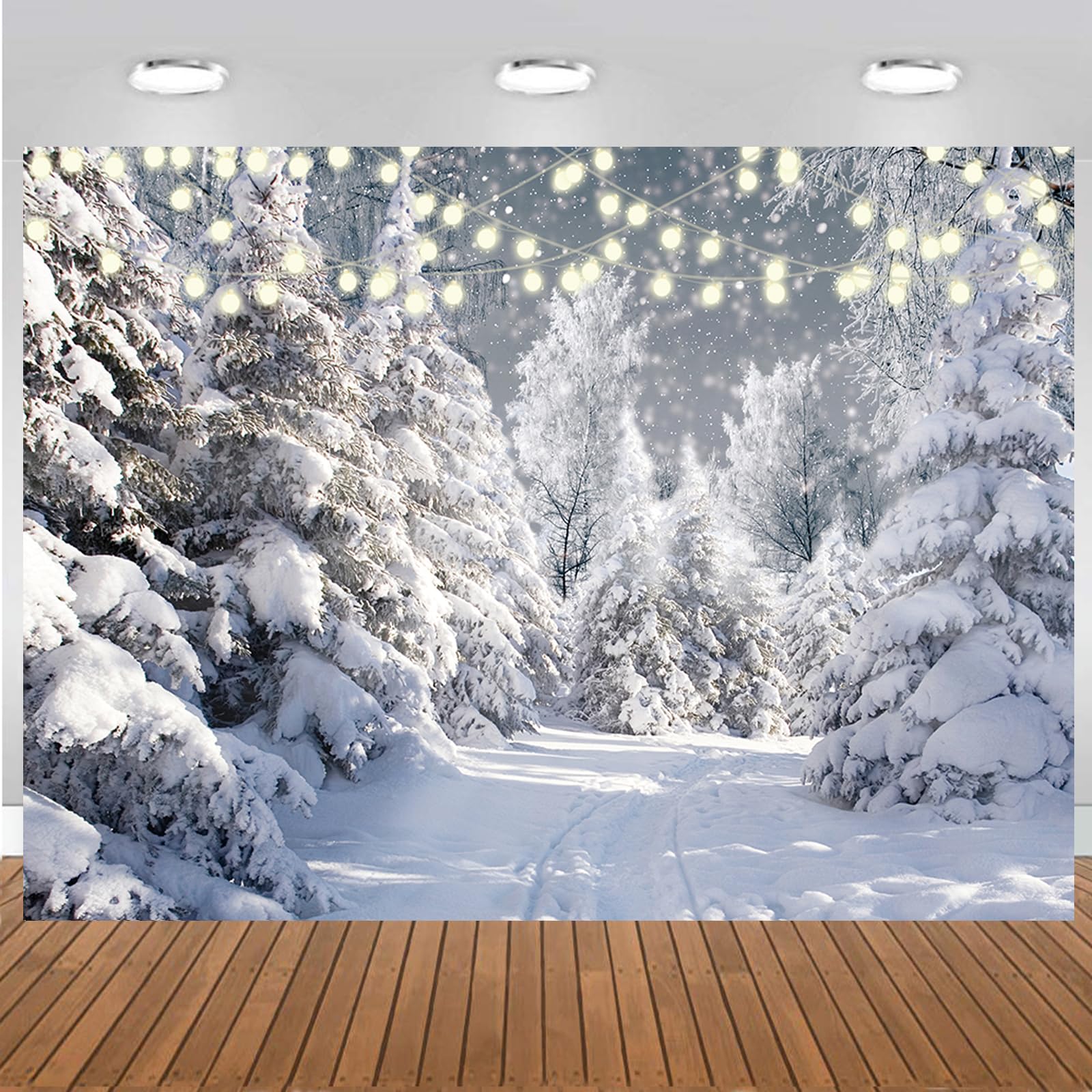 CHAIYA 7x5FT Winter Photography Backdrop Snowy Forest Pine Tree Background Snow Christmas Xmas Holiday Party Decor Banner Family Holiday Party