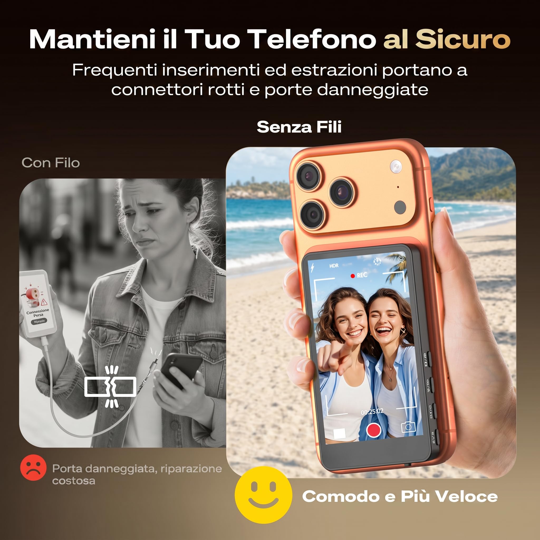 SYNCO XView Vlog Selfie Monitor Schermo per iPhone 7-17, Wireless Magnetico Telecamera Posteriore Phone Monitor con Gamma 164FT, Batteria 3H, Altoparlante Integrato per Youtube TikTok Live (Nero)