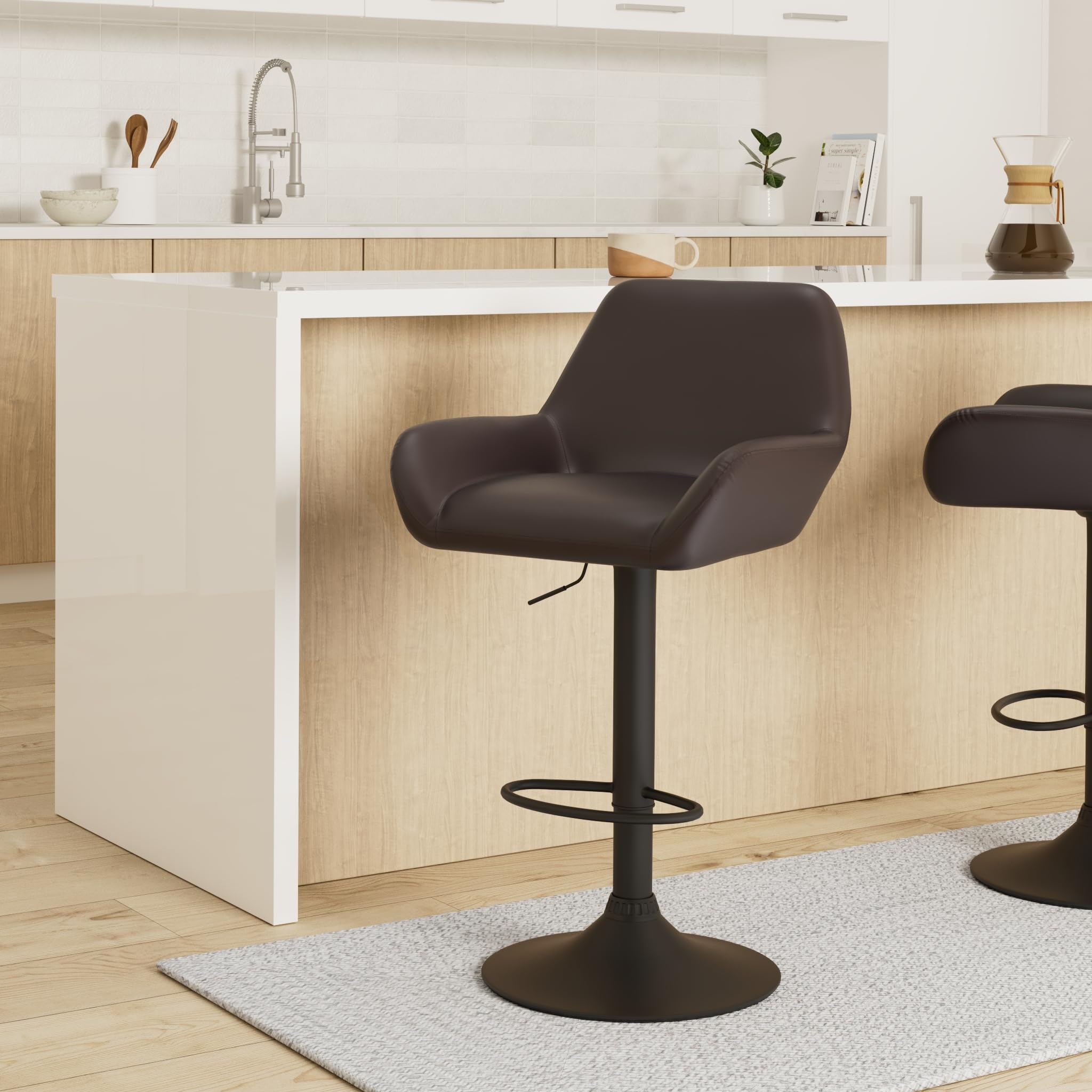Sgabello Bar Regolabile Con Schienale - Similpelle Crema E Telaio Nero | Altezza 63-83cm | Portata 120kg - Foto 8