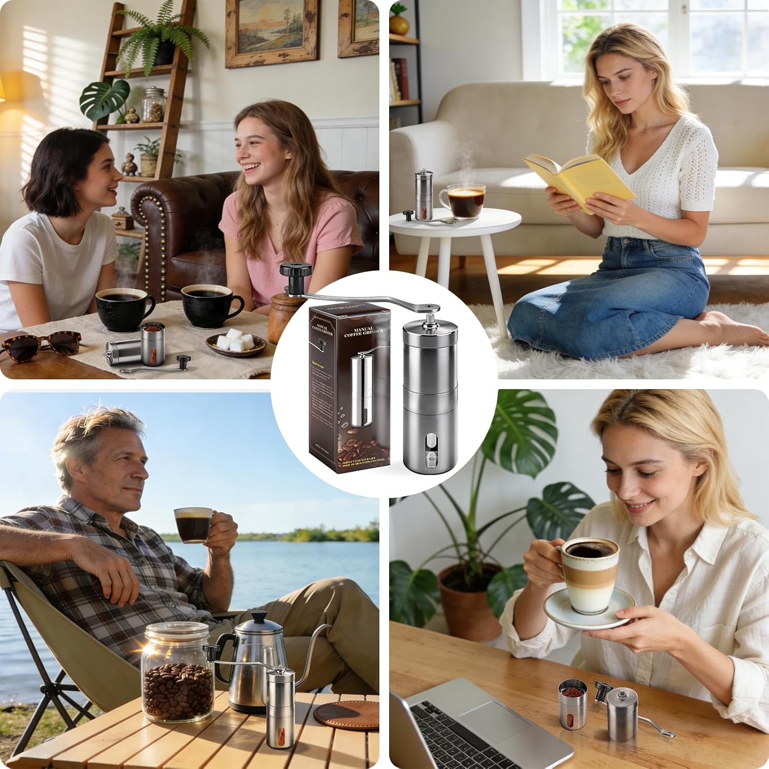 Manual Stainless Steel Coffee Grinder, Portable Conical Burr Hand Crank Grinder for Espresso, Pour Over, French Press & Camping, Quiet Adjustable Grind, Detachable Handle, Travel-Friendly - Image 5