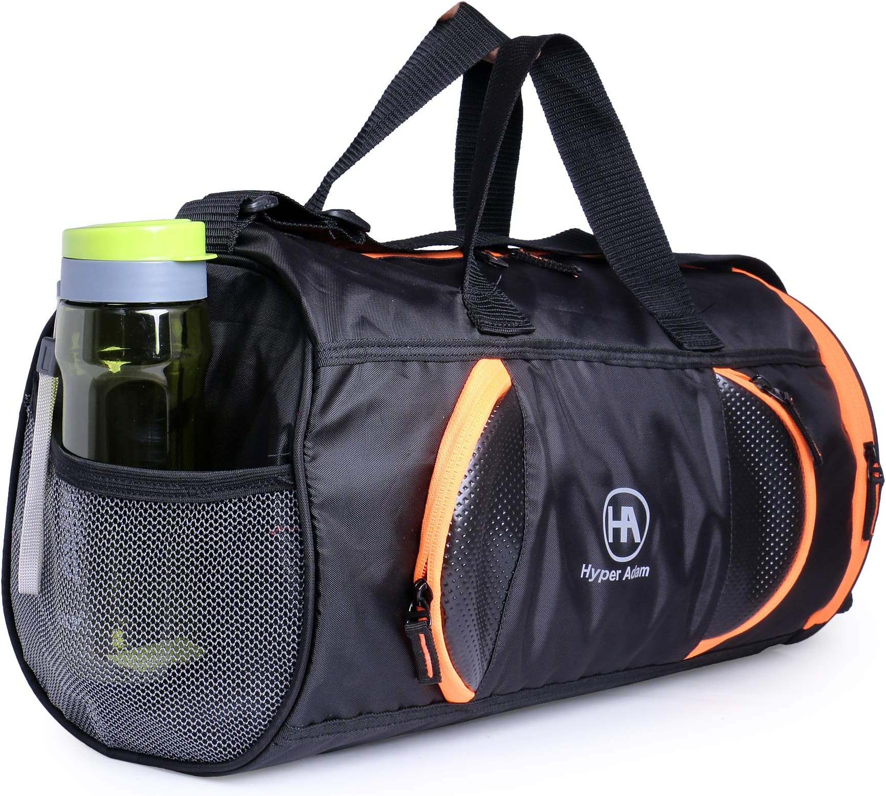 Hyper Adam Leather 27L Water Resistant Duffle Bag with shoe compartment for Men and Women (Black-Orange)