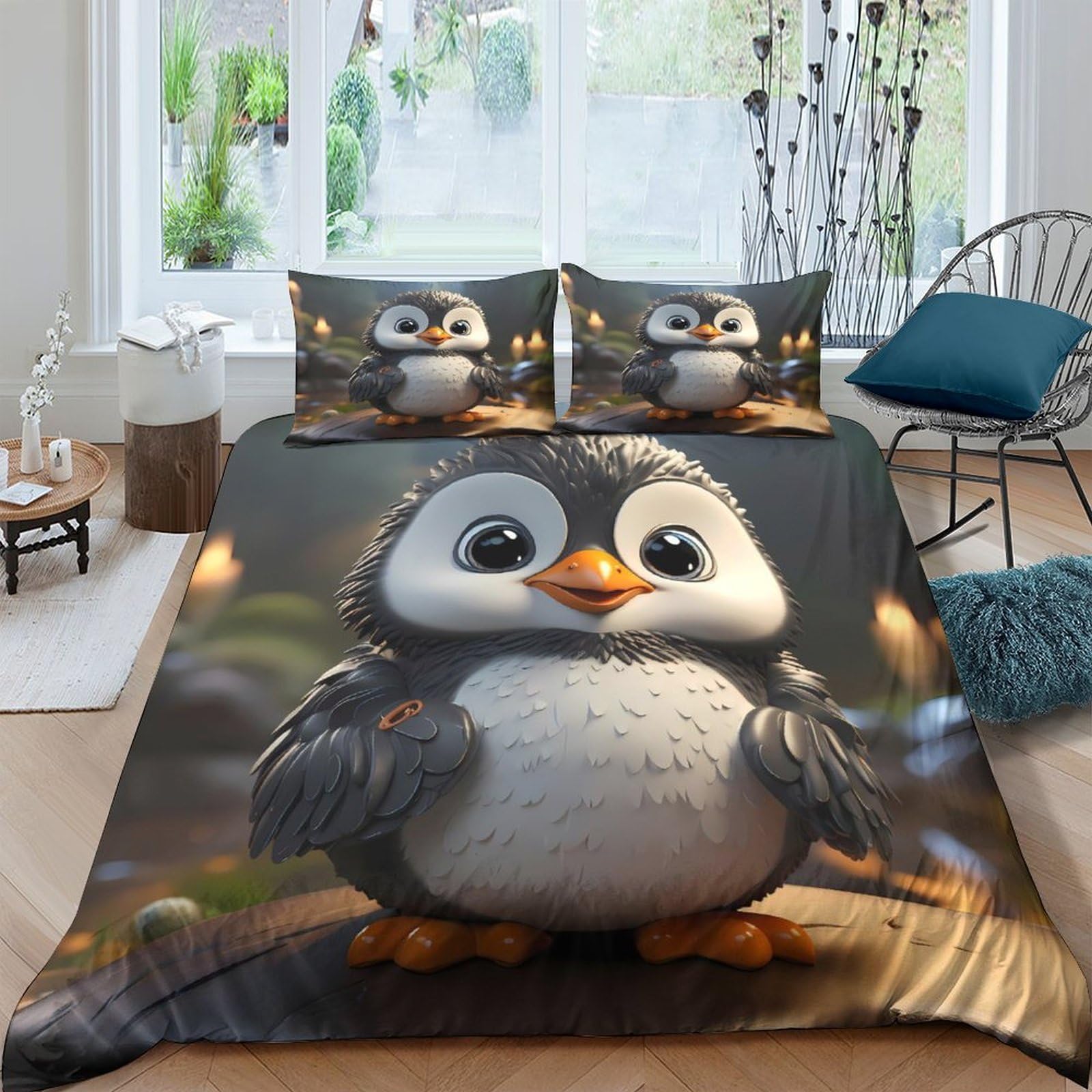 Linge de lit pingouin mignon 3D pour réchauffer l'ambiance d'une chambre d'adolescent ou de couple