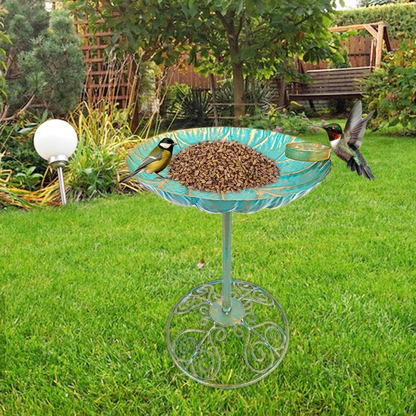 Vasca per uccelli da esterno Vaschetta decorativa antiruggine | Vasca per uccelli con piedistallo in ferro Decorazioni Da Esterno Giardino: Patio, Terrazza, Cortile, Retro, Balcone,