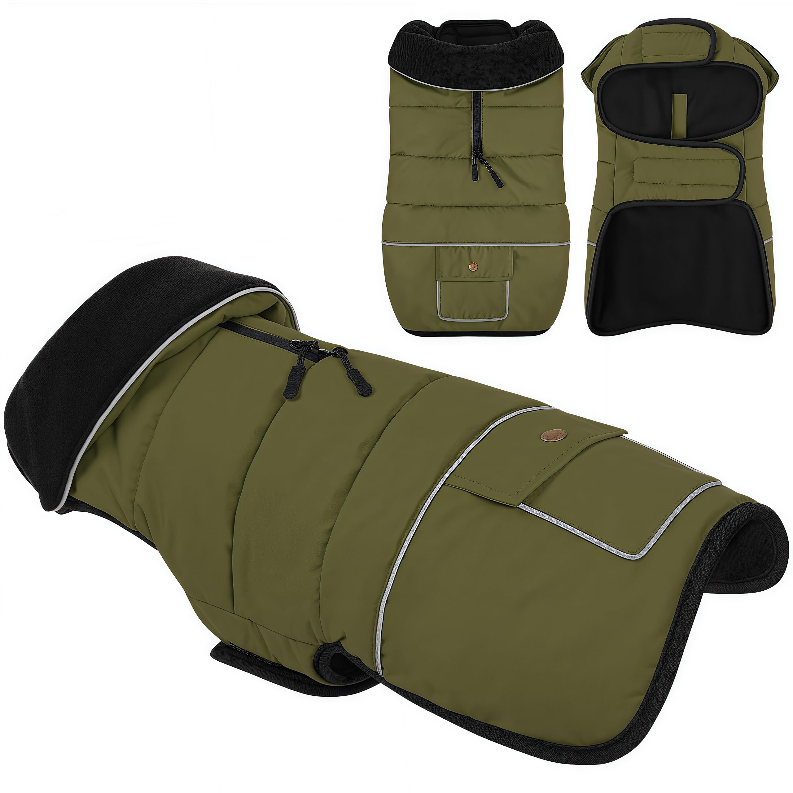 KONVINIT Manteau Grand Chien Imperméable - Manteau d'hiver avec Poche Dos, Polaire Chaude et Réglage Ventrale pour Grandes Races