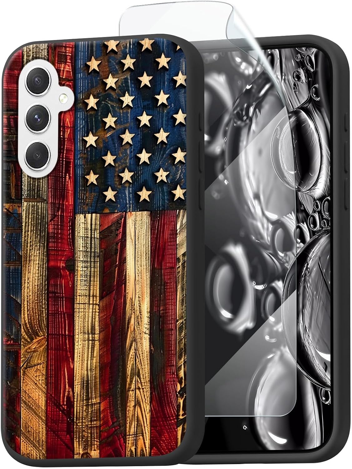 for Samsung Galaxy S25 FE Case with Screen Protector Slim Soft TPU Silicone Shockproof Drop Protection,Scratch-Resistant,Wireless Charging,Heavy Duty Cute Cover,﻿Wood American Flag