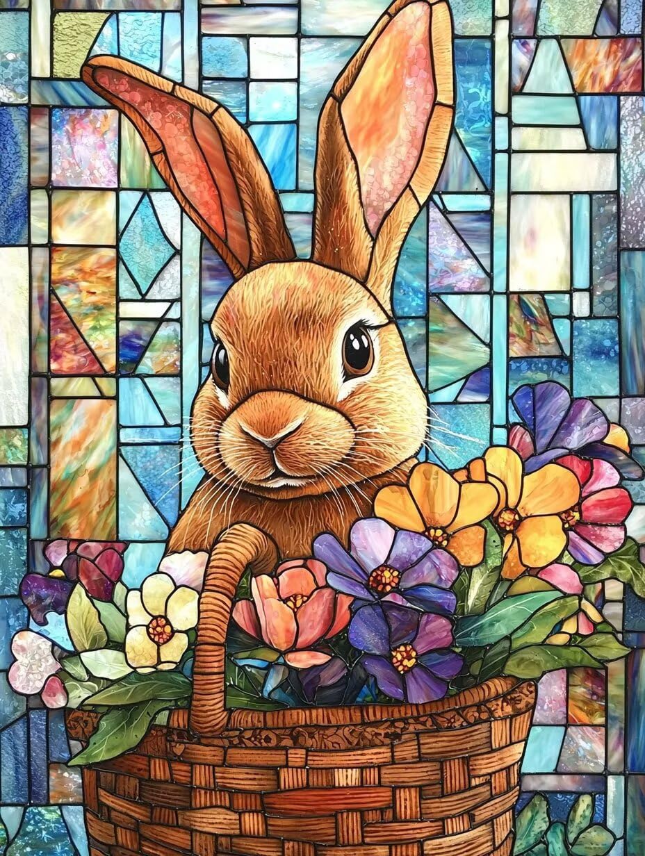 Malen nach Zahlen Erwachsene Blumenkorb mit Kaninchen, 70x90cm x-446 | Malen nach Zahlen Erwachsene Leinwand Kit, DIY Handgemalt Ölgemälde Set mit 3-Pinseln und Acrylfarbe für Wanddeko,Ohne Rahmen