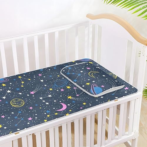 Miniatura 8 de Space Moon Stars Crib Mattress Protector Mini Crib Mattres Pad Cover Cooling Mattress Topper Ice Silk Cooling Pad & Pillow Play Mat Washable &
