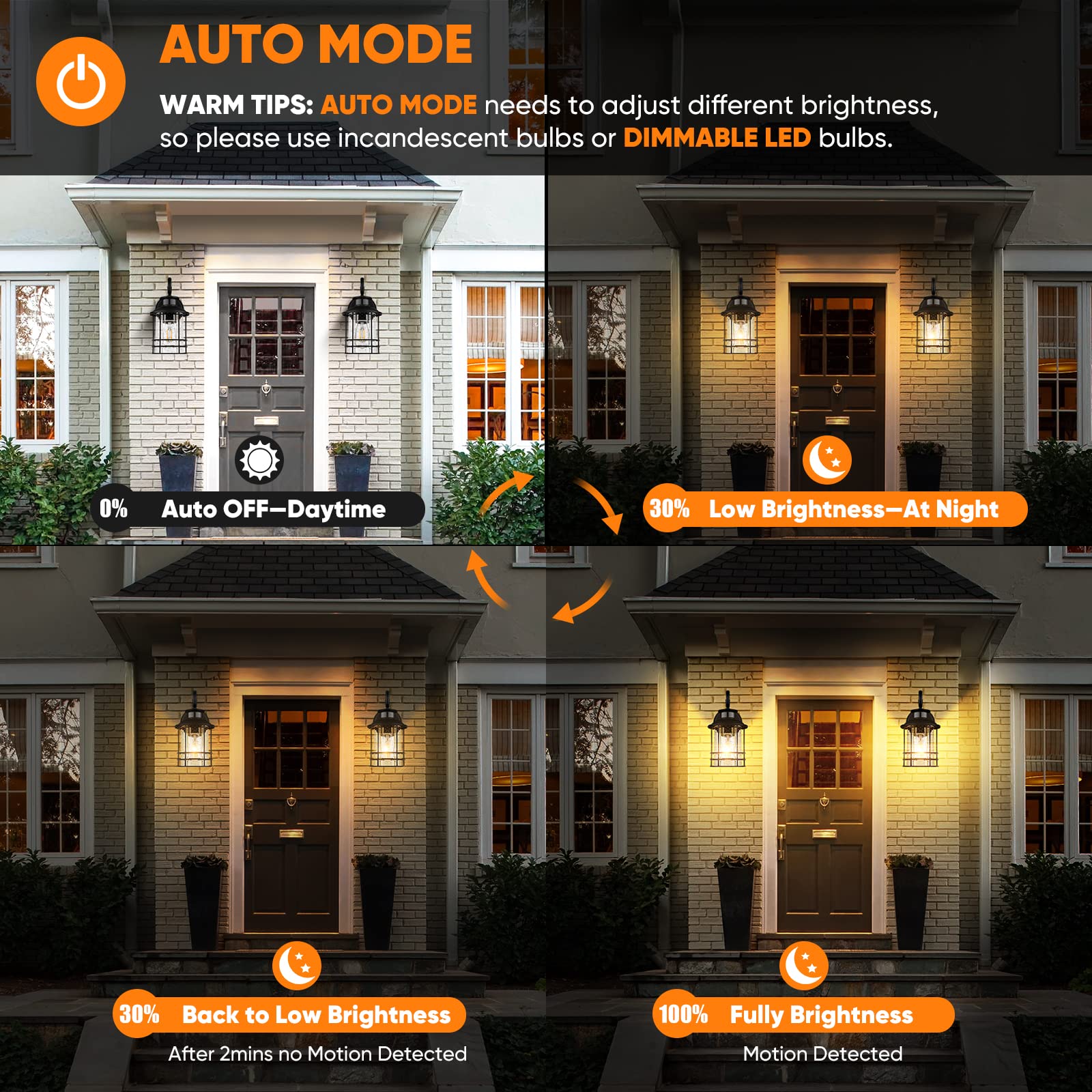 2-Pack Motion Sensor Outdoor Wall Sconces, Waterproof Dusk to Dawn Exterior Wall Lantern Light Fixtures, Anti-Rust Matte Black Porch Lights with Seeded Glass For Entryway Garage, PIR Motion Activated