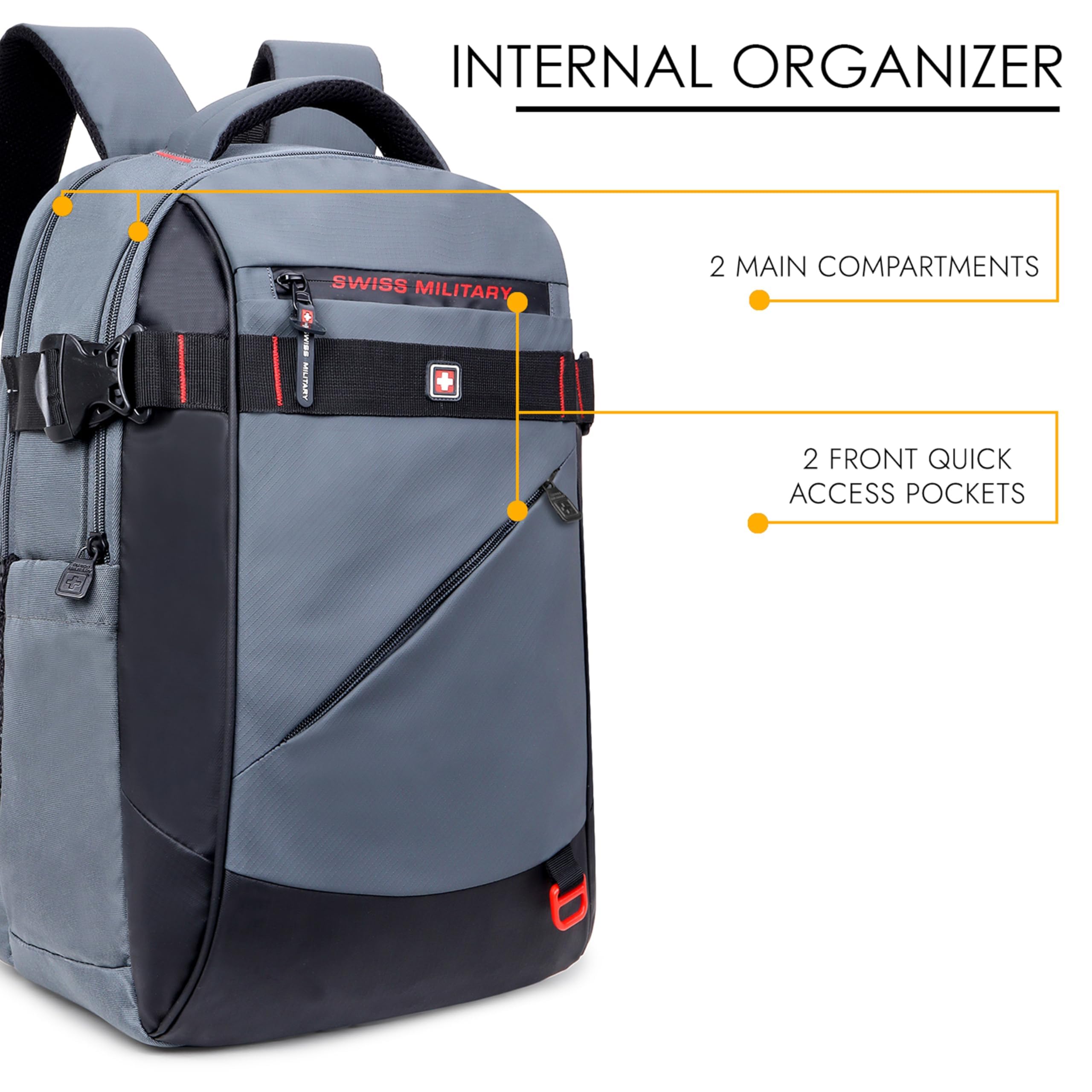 SWISS MILITARY 30L Laptop Travel Backpack for 15.6 Inch Laptop, Unisex Office & College Bag with Luggage Strap, Anti-Theft Pocket, Detachable Key Ring & Expandable Bottle Pocket Grey — Amazon image 8